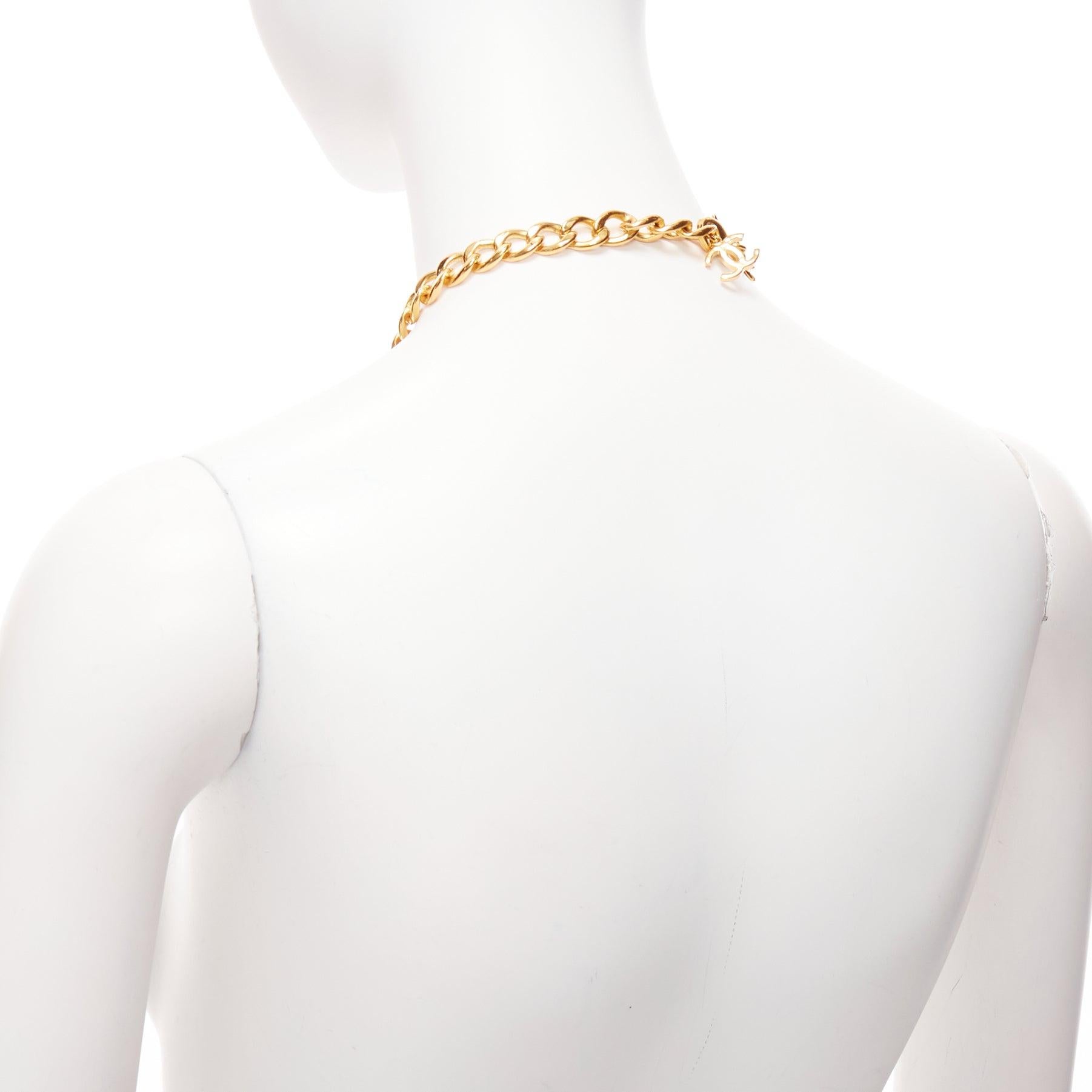 rare CHANEL B20K collier princesse byzantine vert rose rouge gripoix or CC logo en vente 2