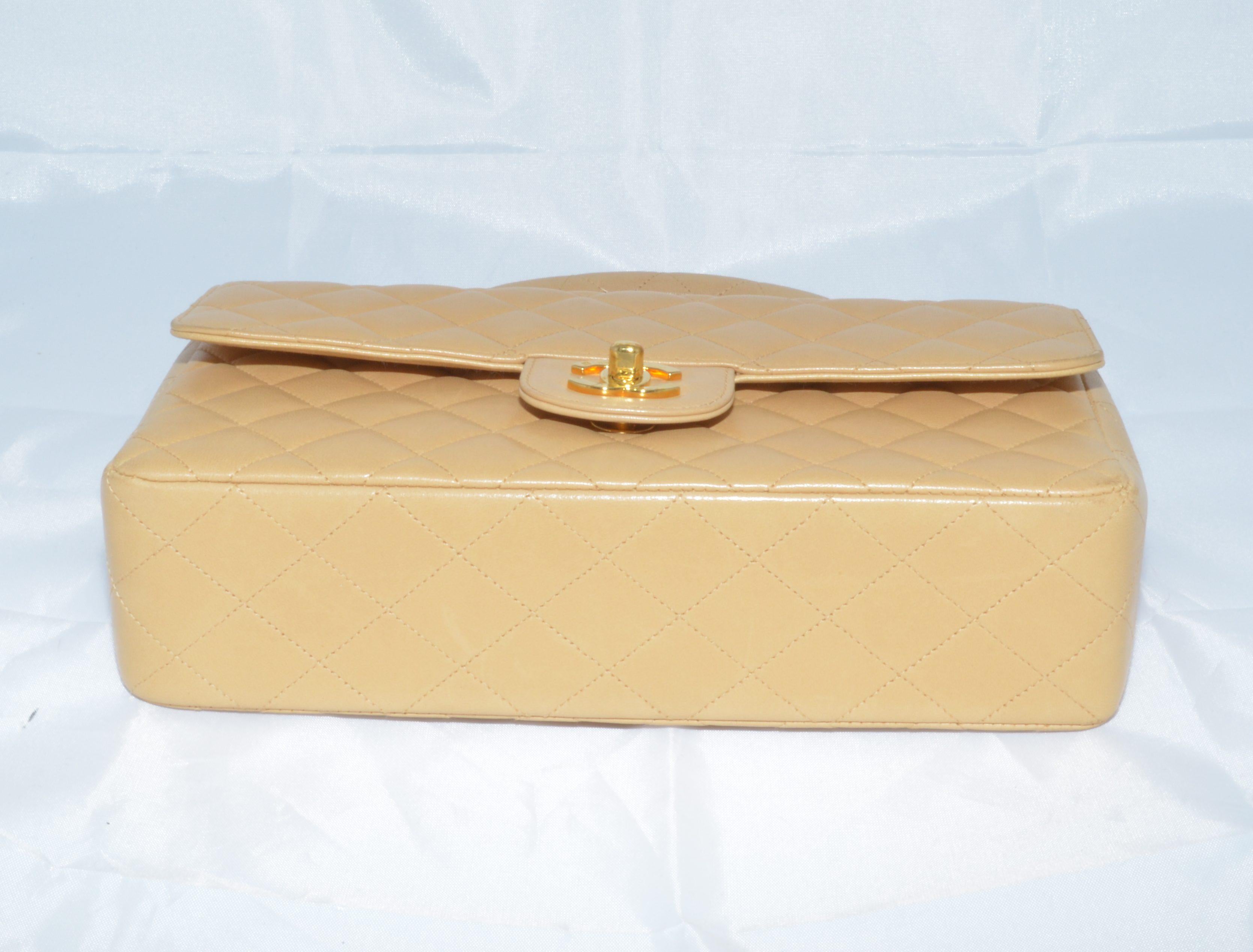 RARE Chanel Beige Quilted Leather Top Handle Medium Bag In Excellent Condition In Carmel, CA