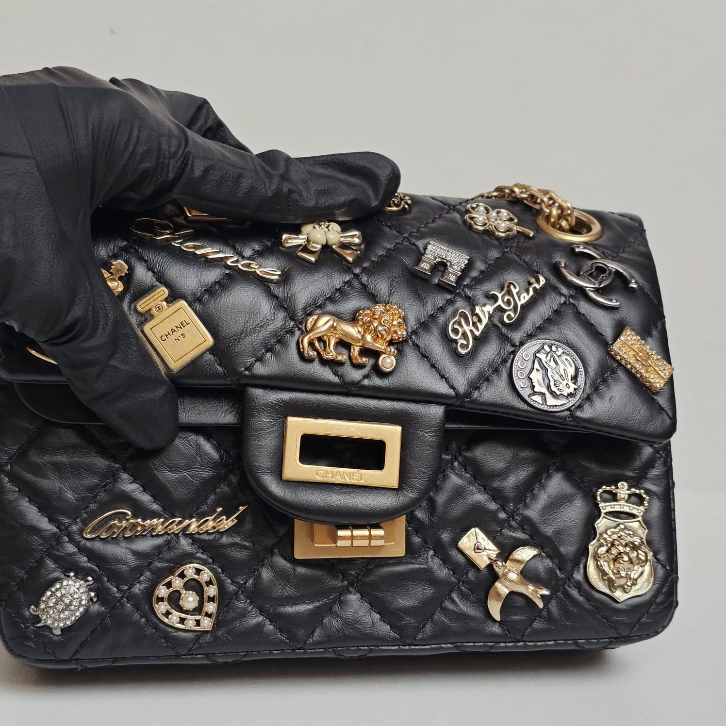 Rare Chanel Black Aged Calfskin Charm 2.55 Mini Reissue Flap Vag 6