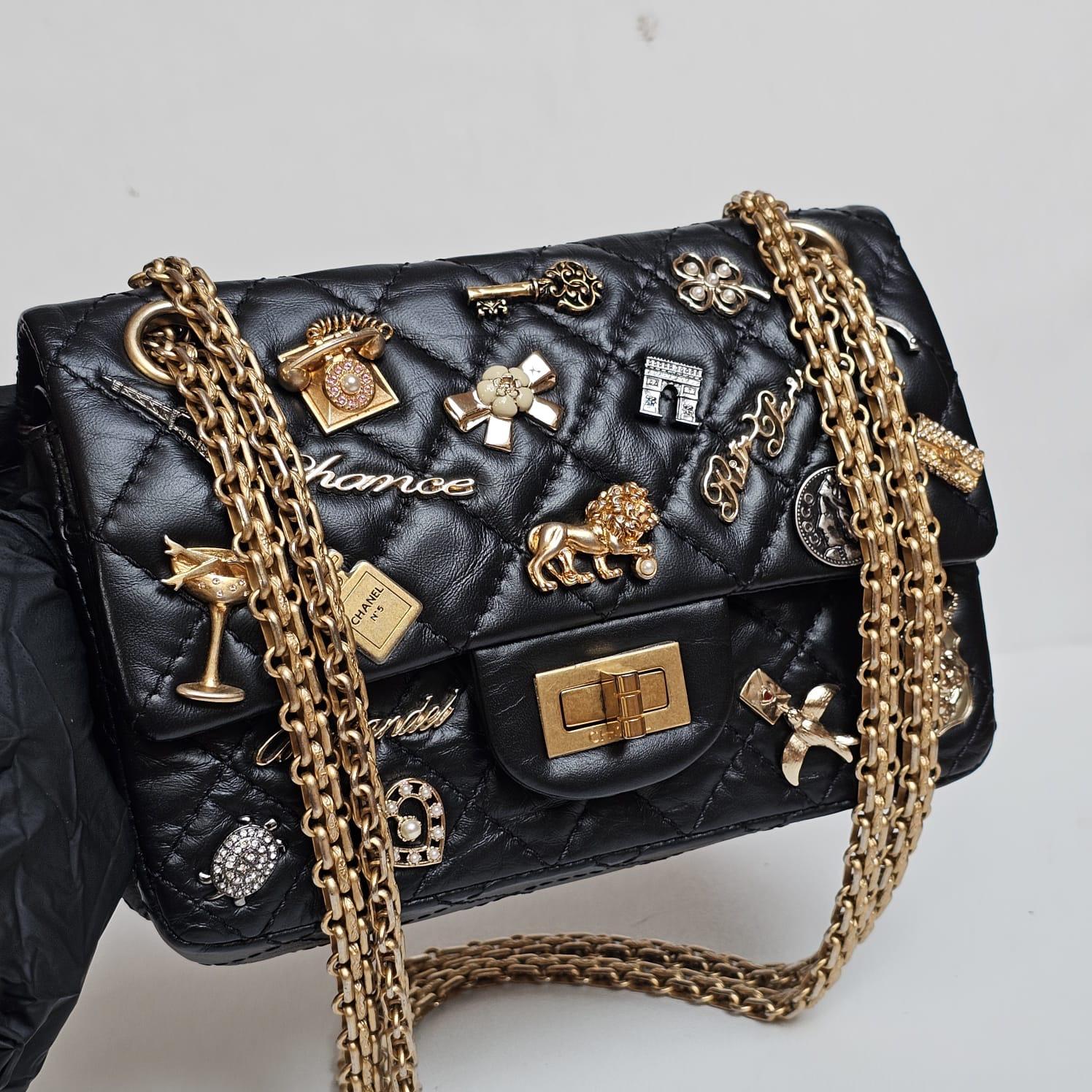 Rare Chanel Black Aged Calfskin Charm 2.55 Mini Reissue Flap Vag 7