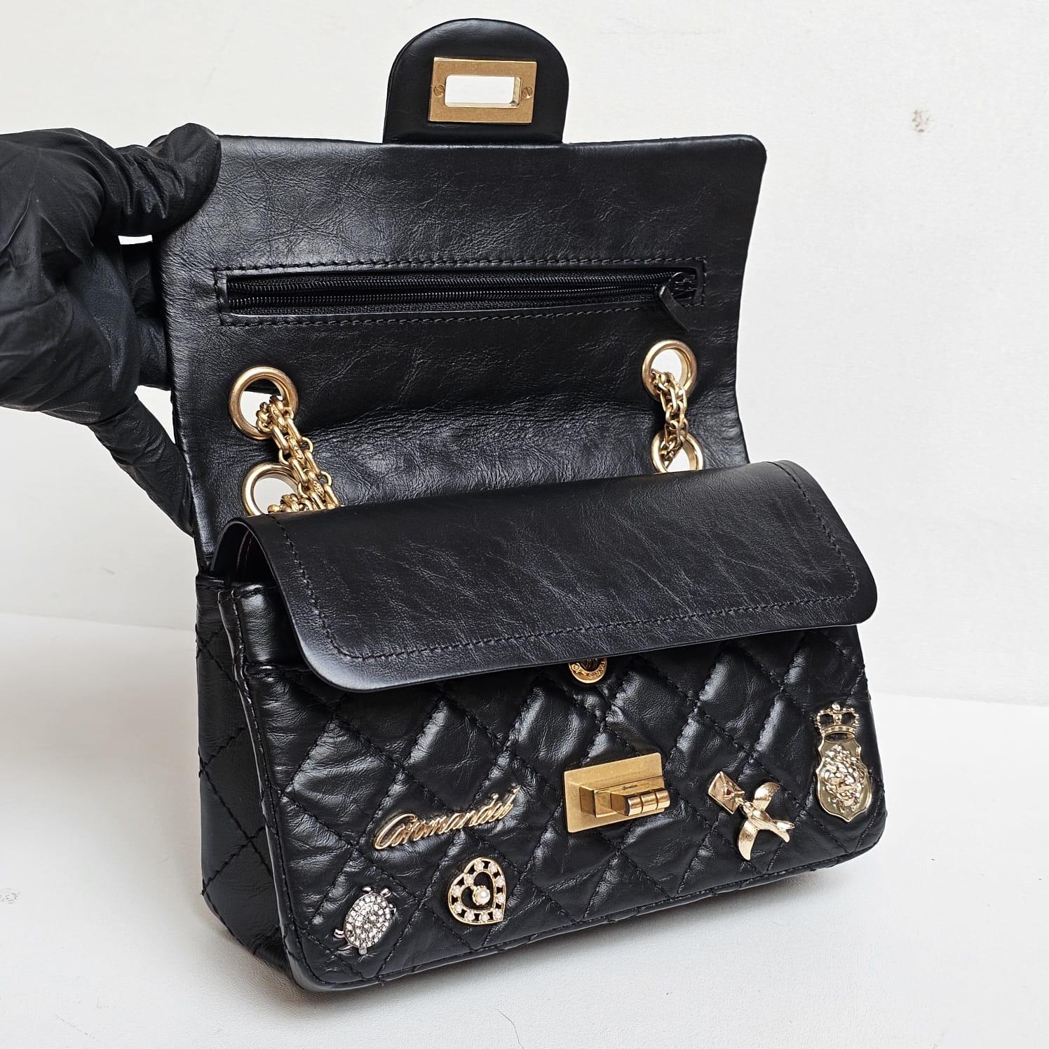 Rare Chanel Black Aged Calfskin Charm 2.55 Mini Reissue Flap Vag 8