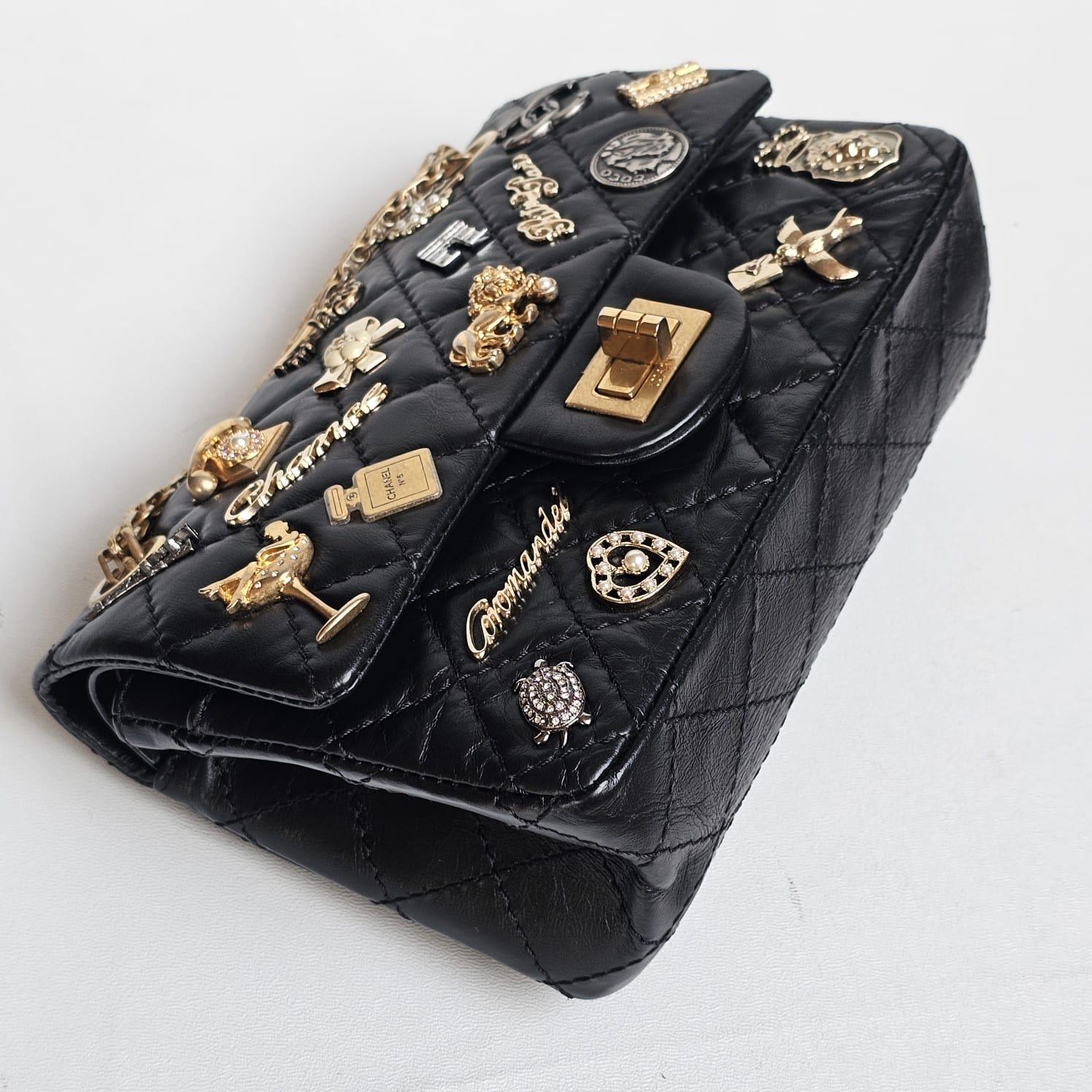 Rare Chanel Black Aged Calfskin Charm 2.55 Mini Reissue Flap Vag 9