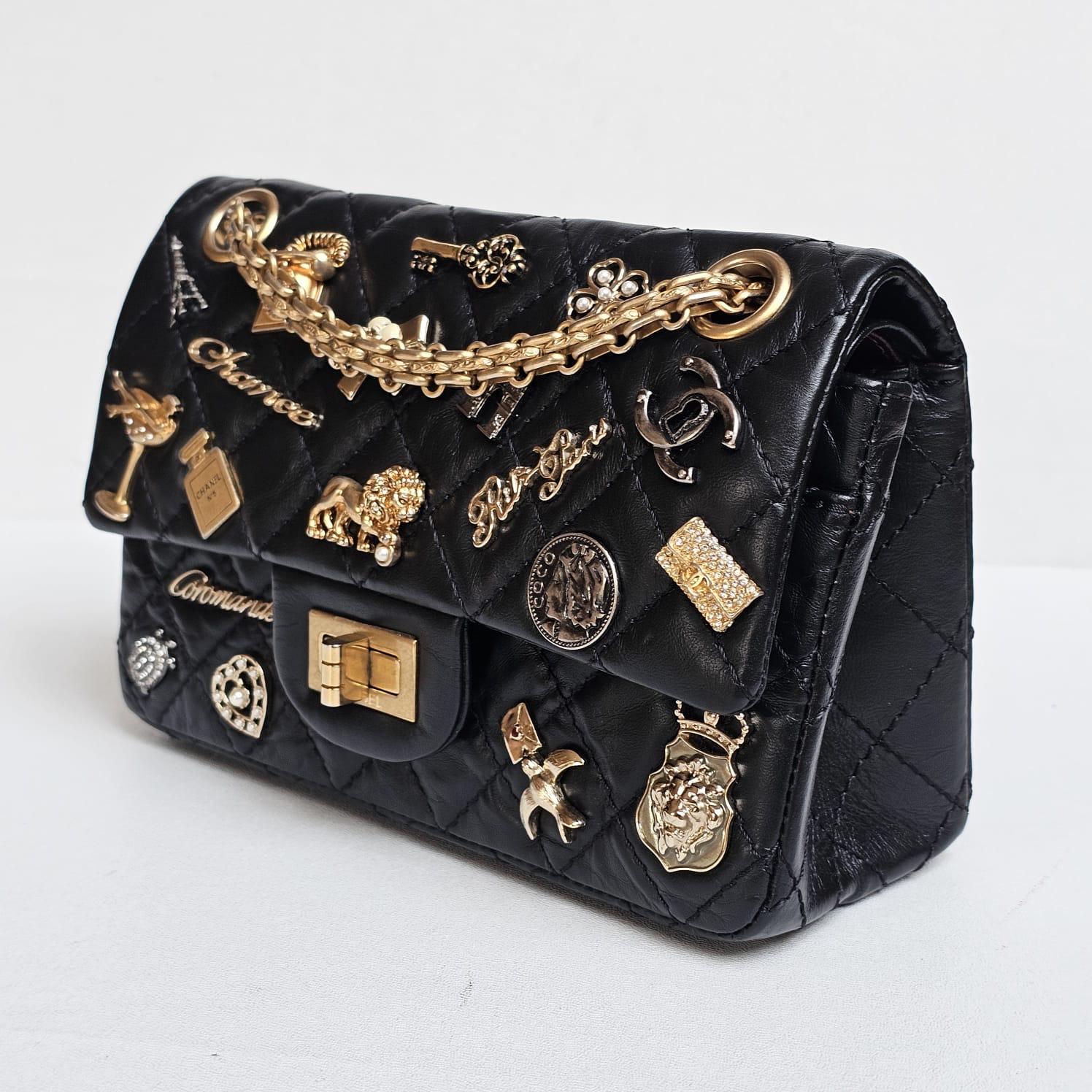 Rare Chanel Black Aged Calfskin Charm 2.55 Mini Reissue Flap Vag 10