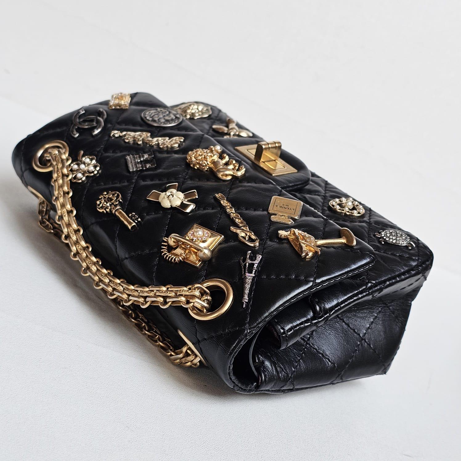 Rare Chanel Black Aged Calfskin Charm 2.55 Mini Reissue Flap Vag 13
