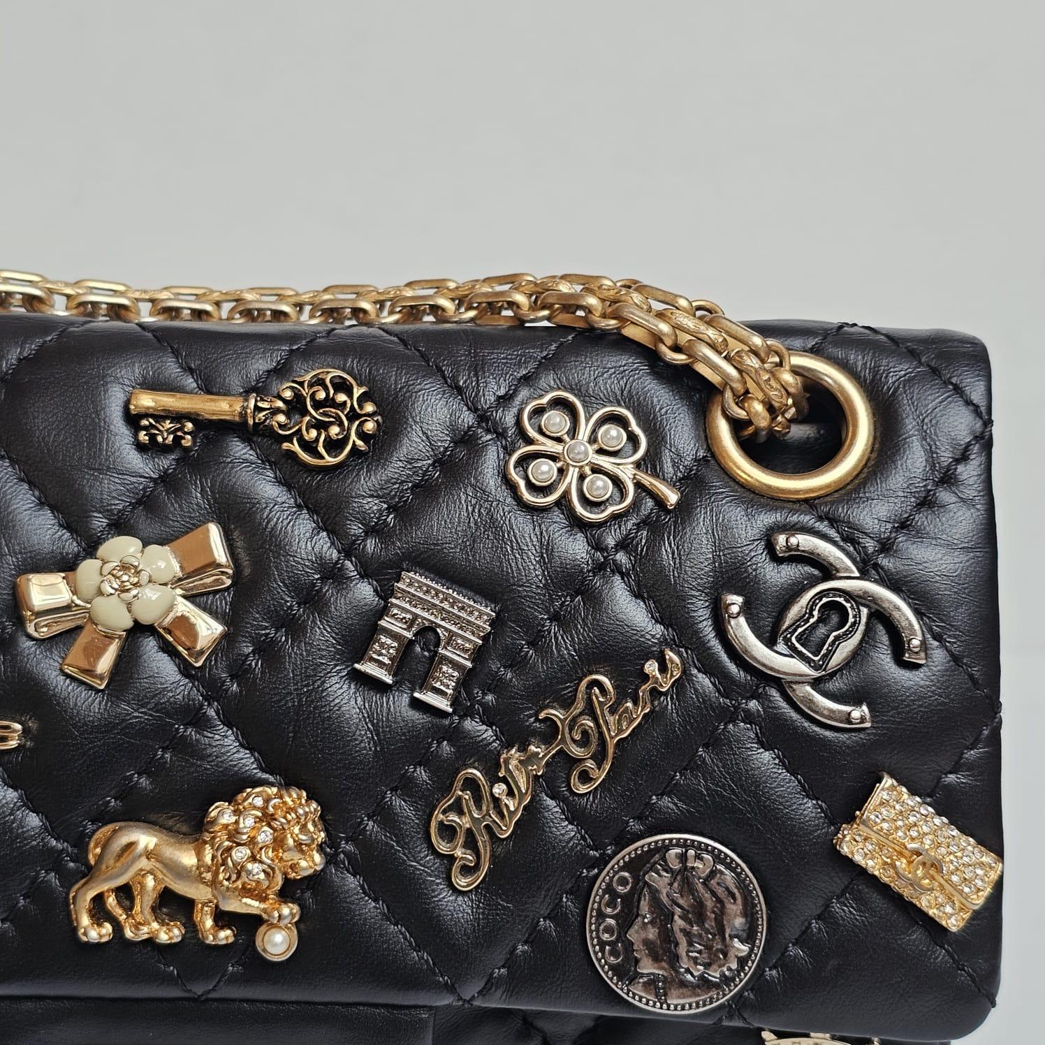 Rare Chanel Black Aged Calfskin Charm 2.55 Mini Reissue Flap Vag 16