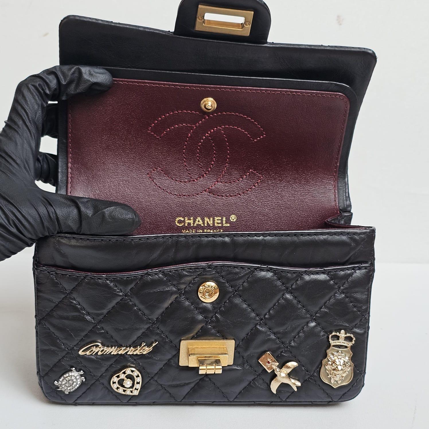 Rare Chanel Black Aged Calfskin Charm 2.55 Mini Reissue Flap Vag 1