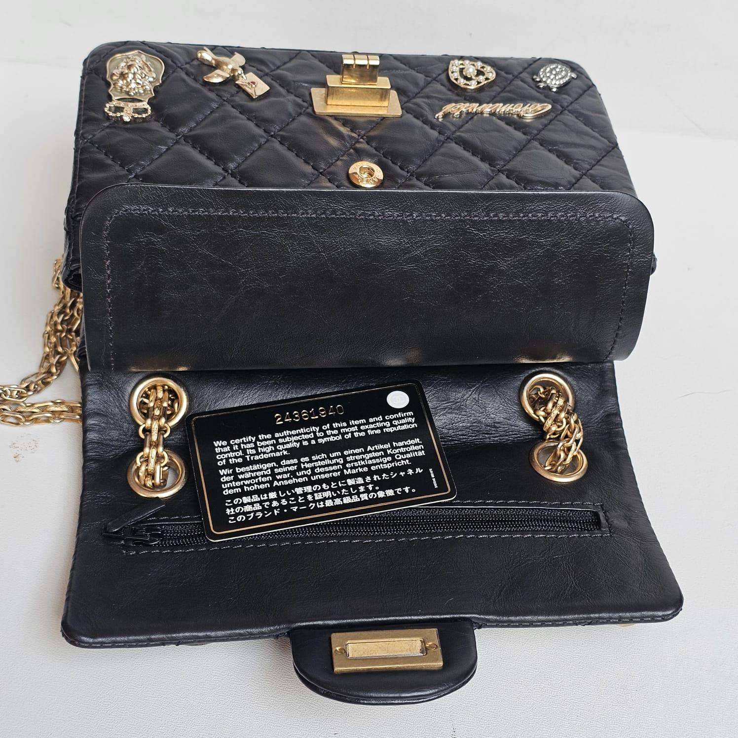 Rare Chanel Black Aged Calfskin Charm 2.55 Mini Reissue Flap Vag 2