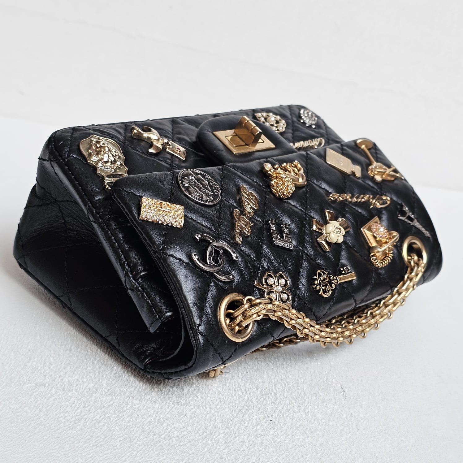 Rare Chanel Black Aged Calfskin Charm 2.55 Mini Reissue Flap Vag 3
