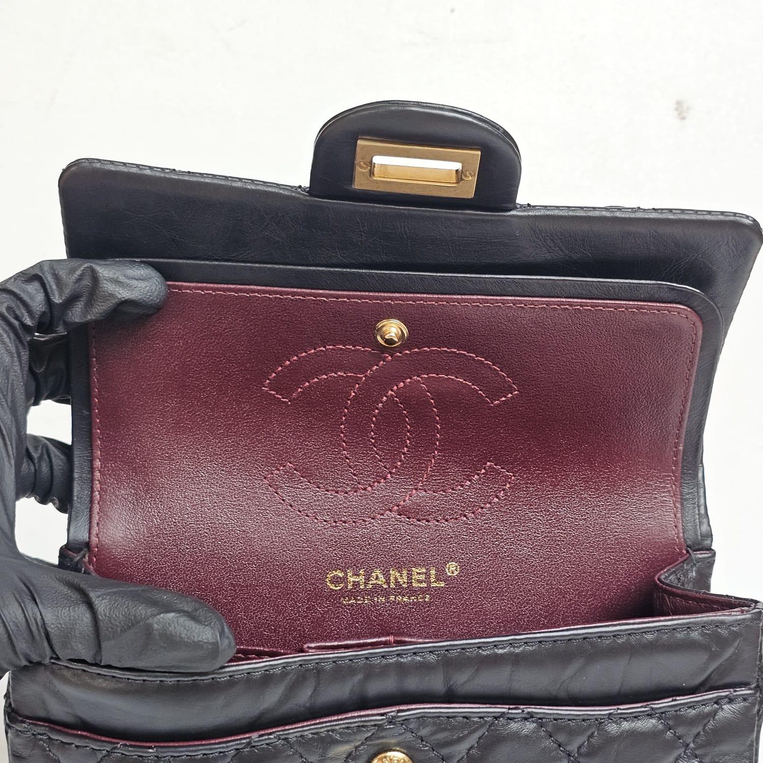 Rare Chanel Black Aged Calfskin Charm 2.55 Mini Reissue Flap Vag 4