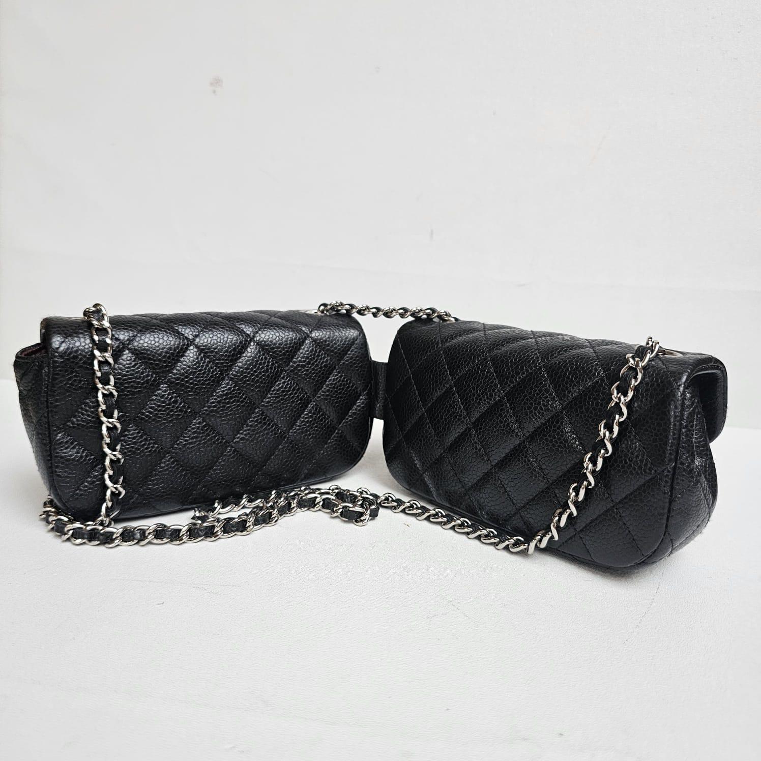 Rare Chanel Black Caviar Mini Twin Flap Crossbody Bag For Sale 6