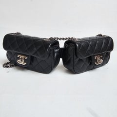Rare Chanel Black Caviar Mini Twin Flap Crossbody Bag