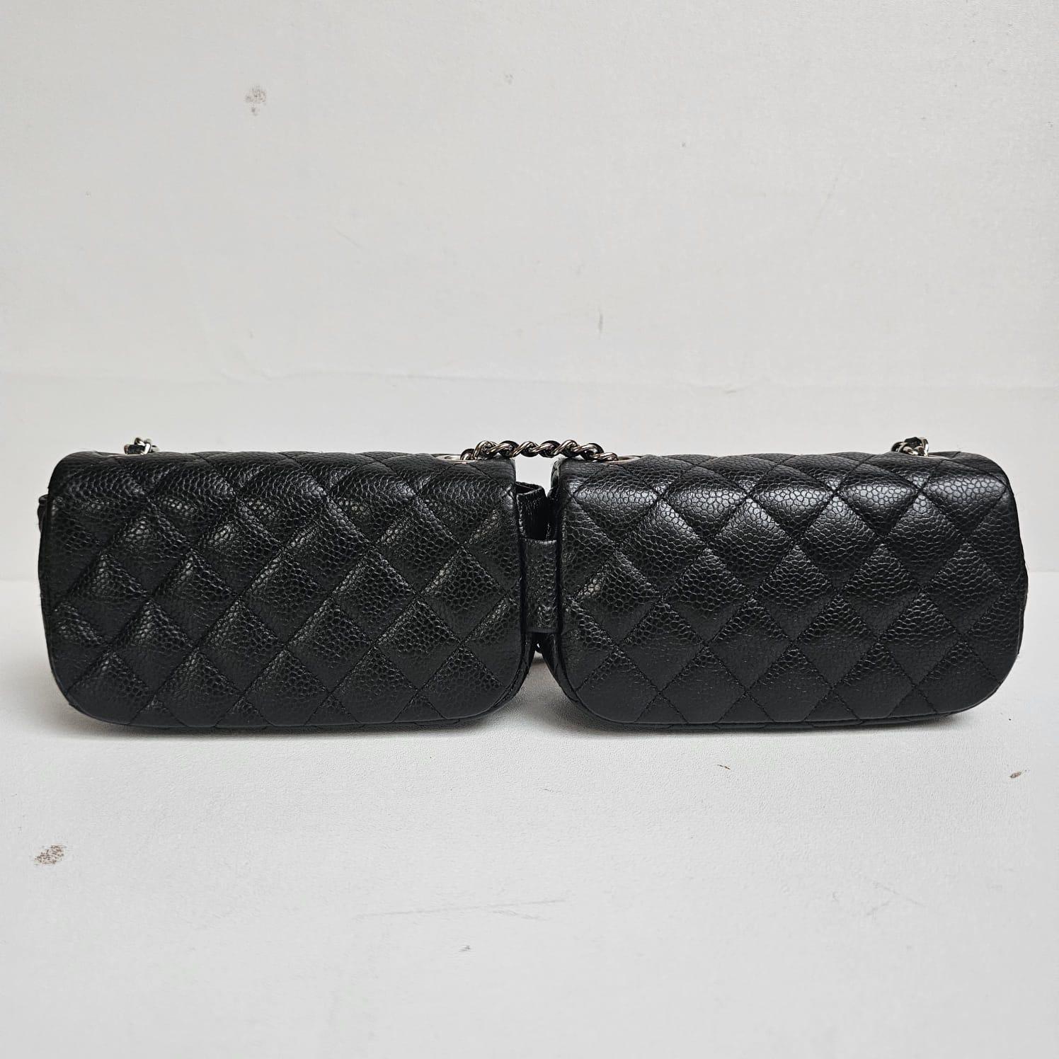Women's or Men's Rare Chanel Black Caviar Mini Twin Flap Crossbody Bag For Sale