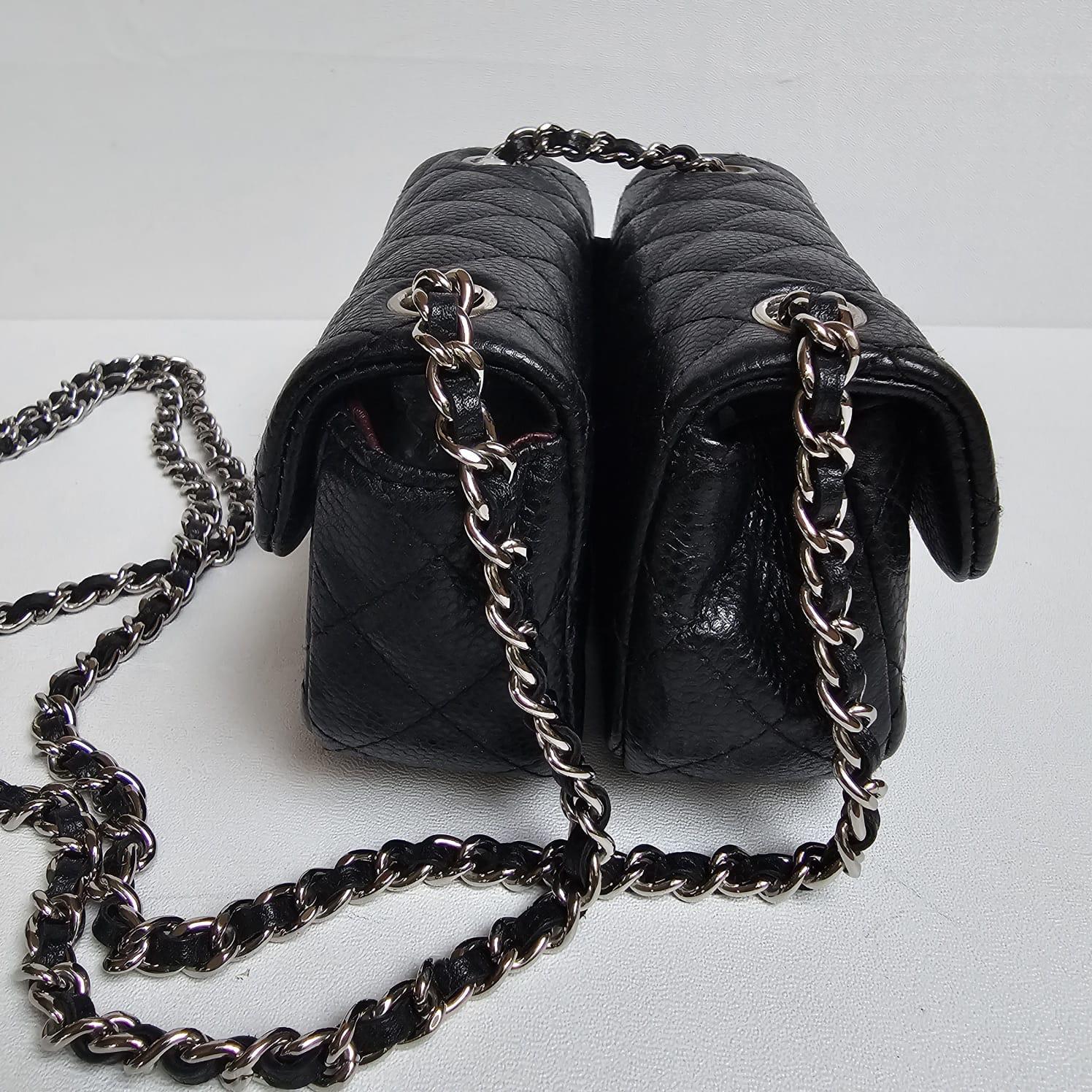 Rare Chanel Black Caviar Mini Twin Flap Crossbody Bag For Sale 1