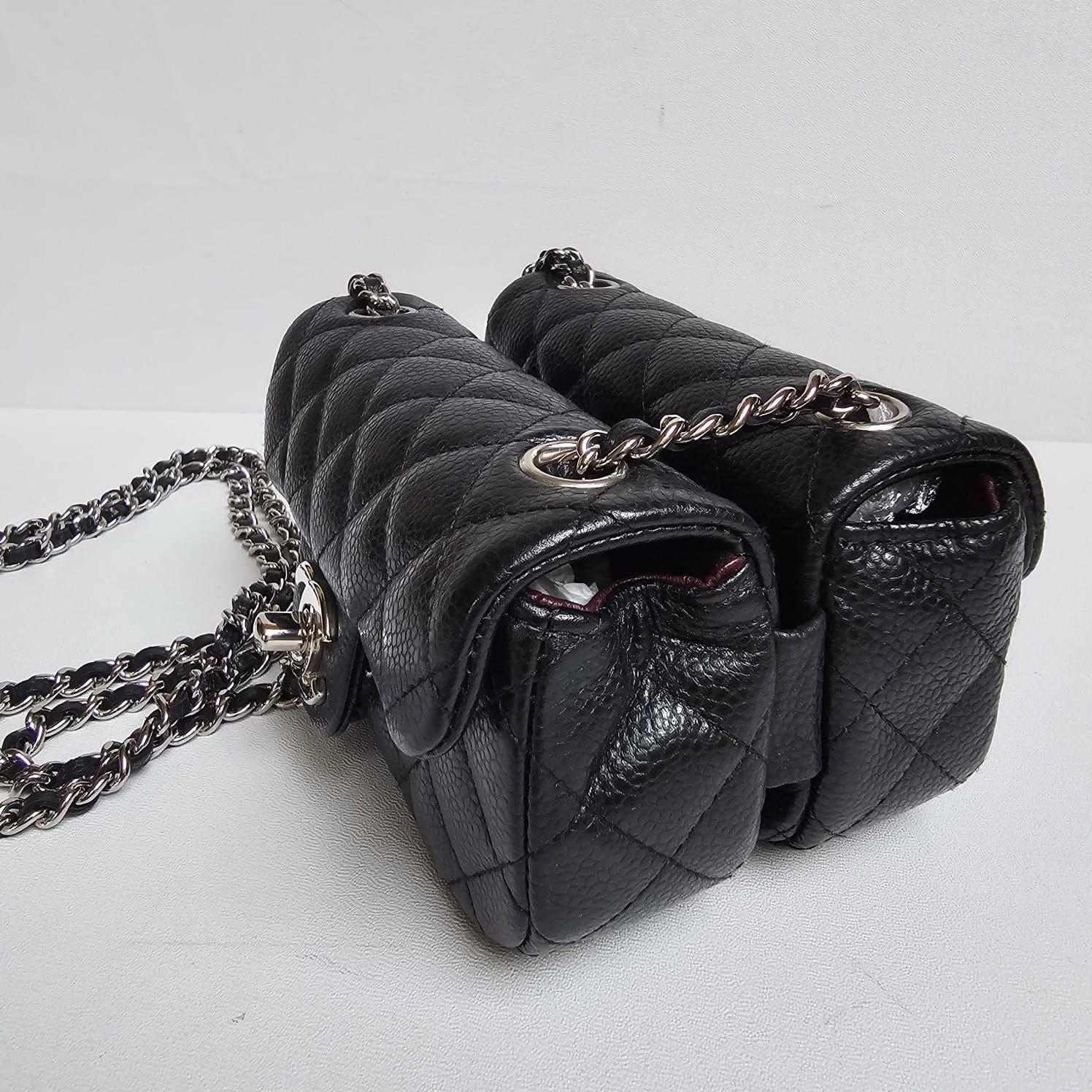 Rare Chanel Black Caviar Mini Twin Flap Crossbody Bag For Sale 2