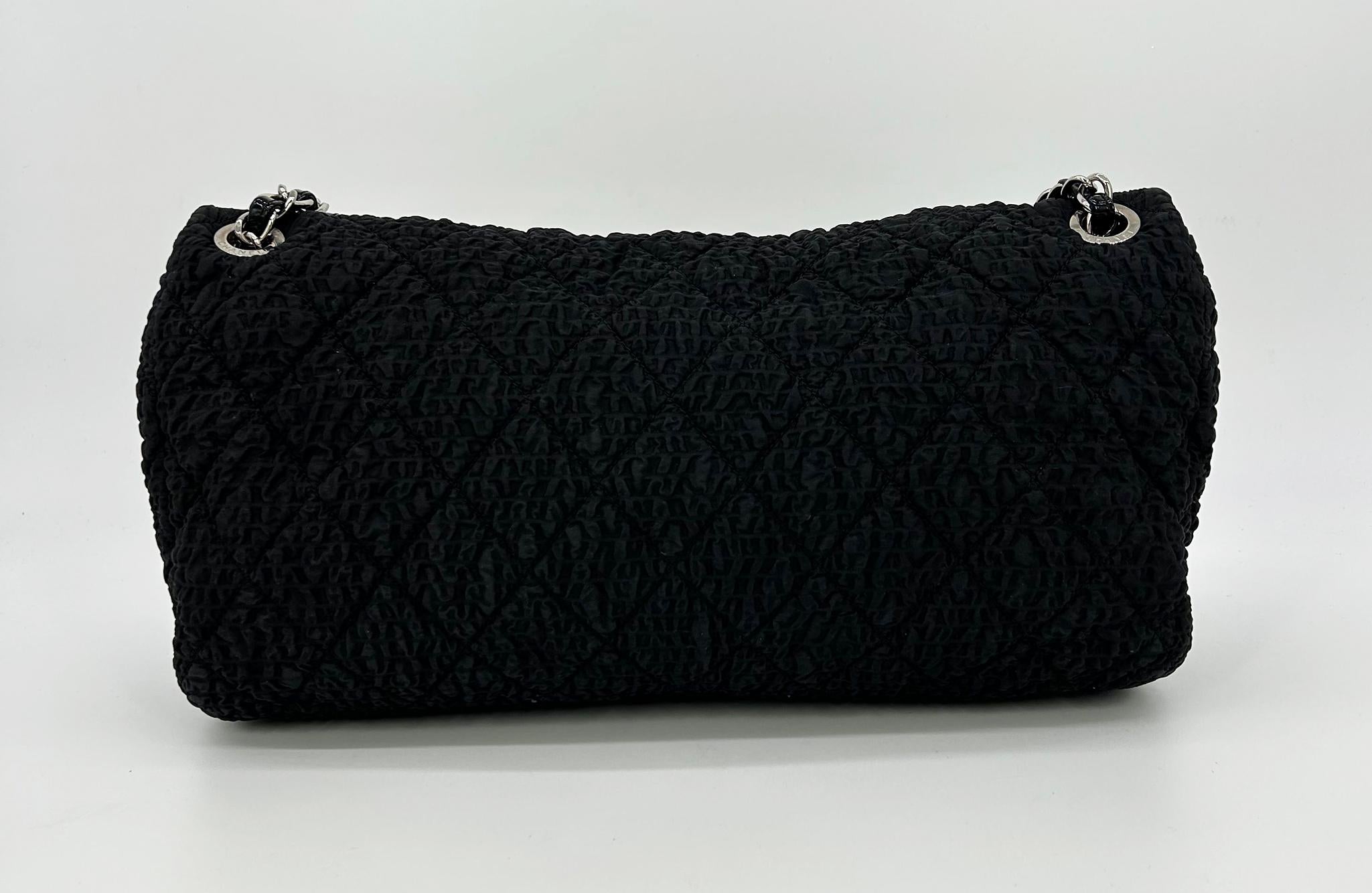 Women's RARE Chanel Black Cloquèe XL Classic Flap For Sale