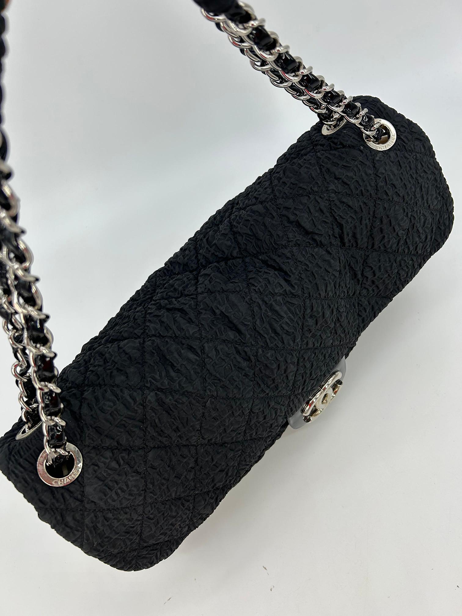RARE Chanel Black Cloquèe XL Classic Flap For Sale 3