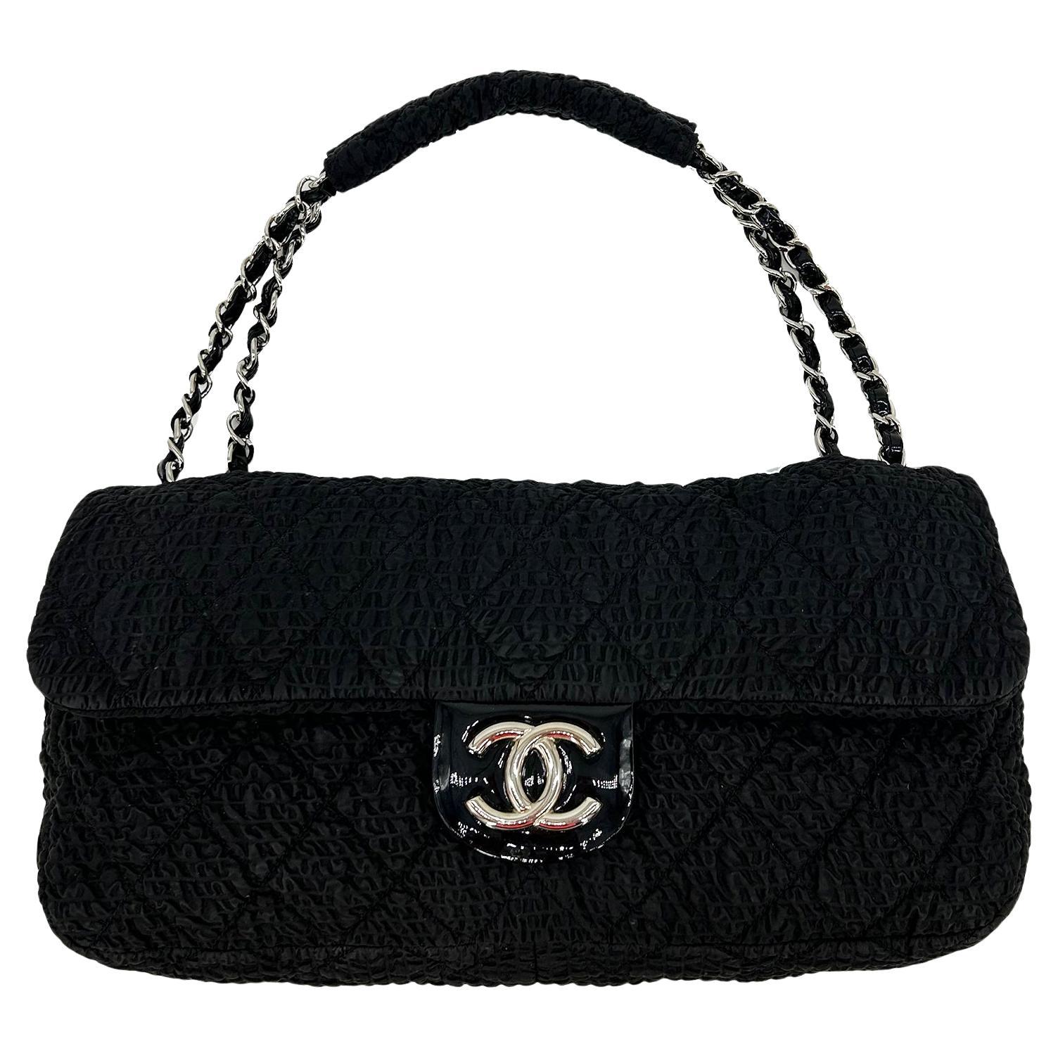 RARE Chanel Black Cloquèe XL Classic Flap For Sale