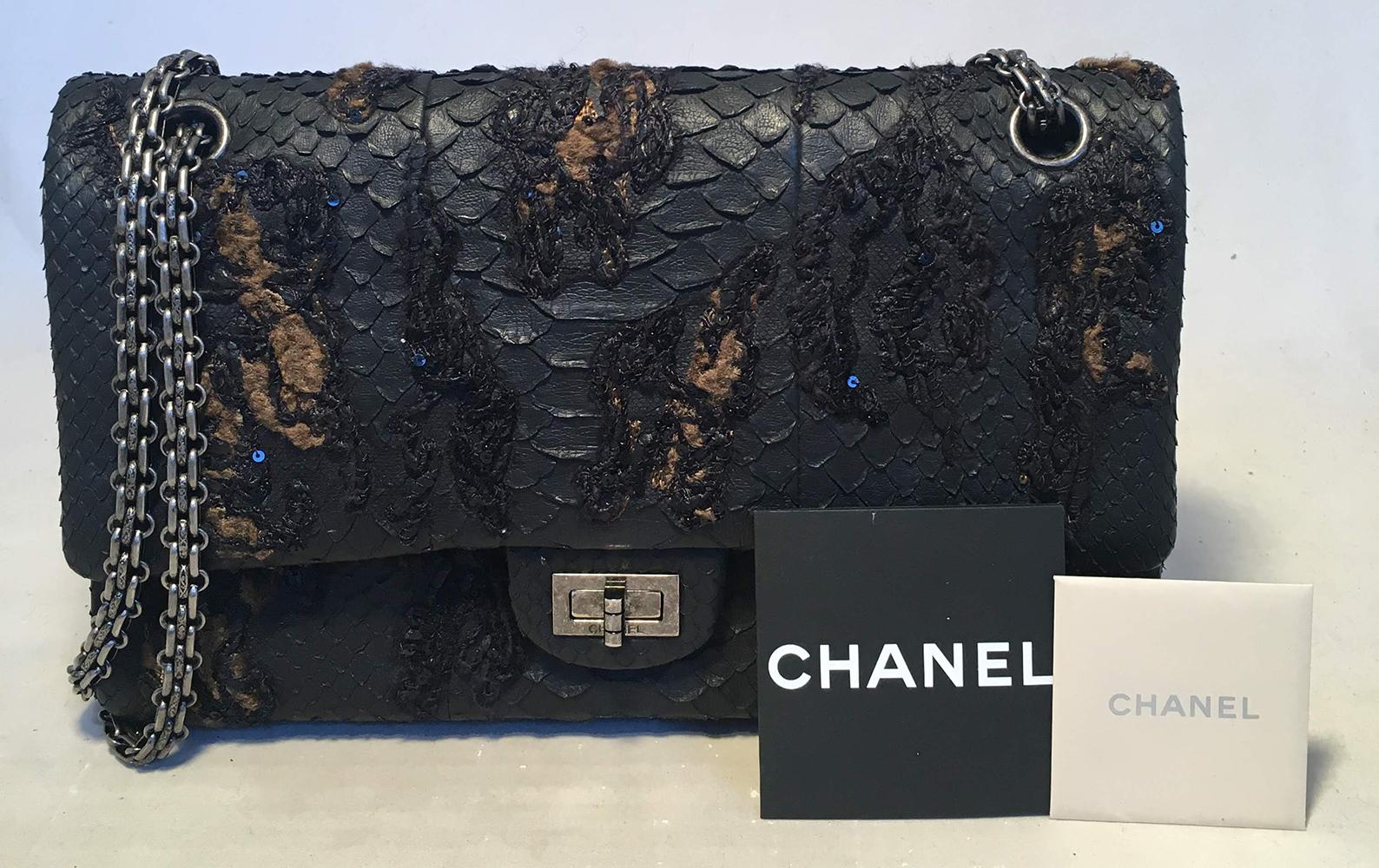 RARE Chanel Black Embroidered Python 2.55 Classic Flap Reissue 226 7