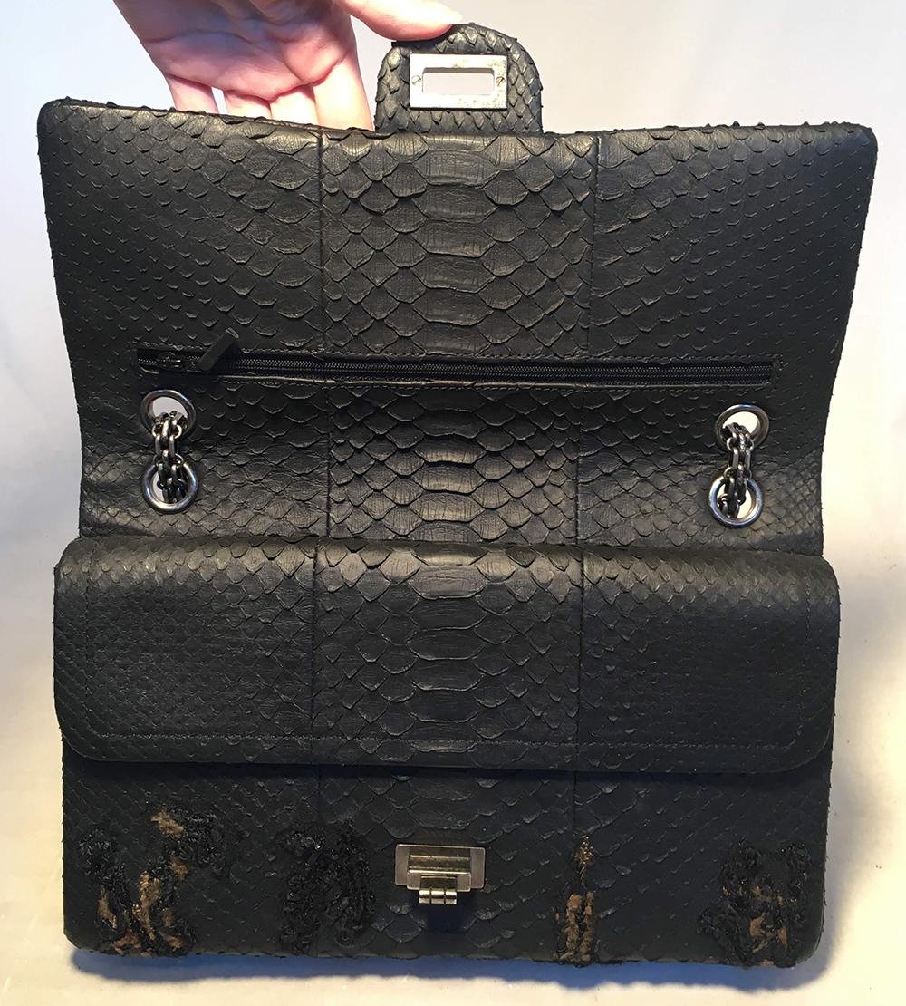 RARE Chanel Black Embroidered Python 2.55 Classic Flap Reissue 226 2