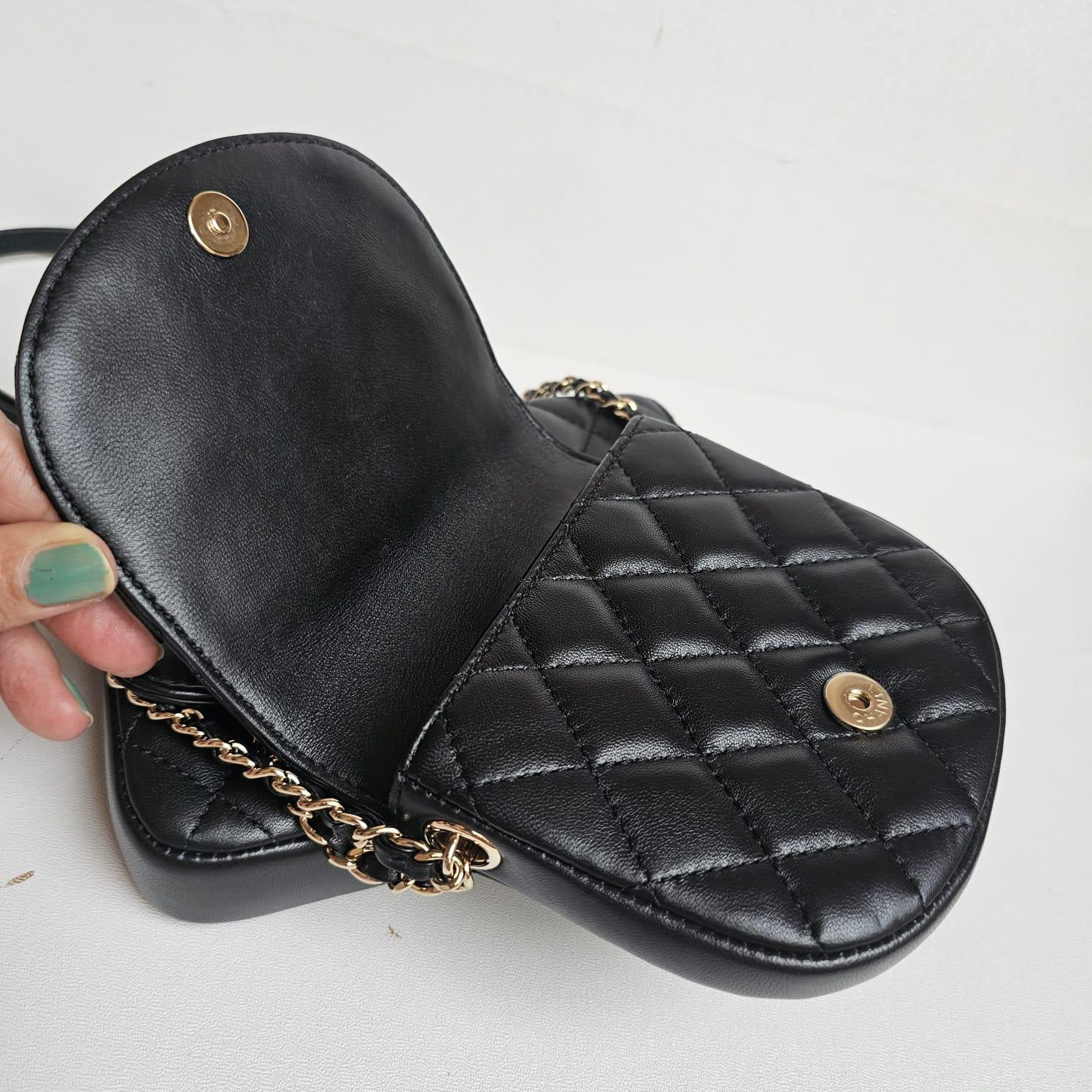 Seltene Chanel Schwarze gesteppte Side Pack-Doppeltasche aus Lammfell im Angebot 10