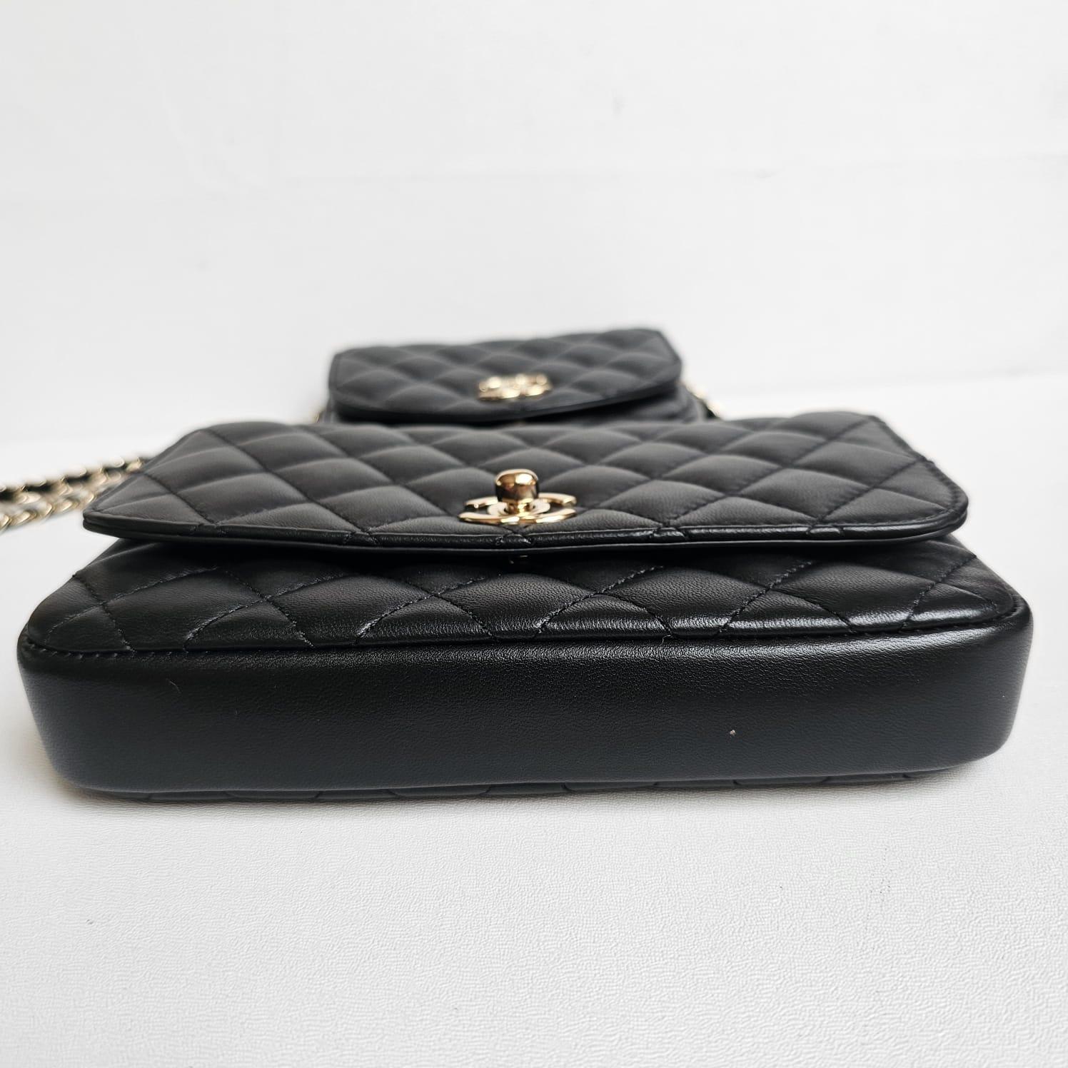 Seltene Chanel Schwarze gesteppte Side Pack-Doppeltasche aus Lammfell für Damen oder Herren im Angebot
