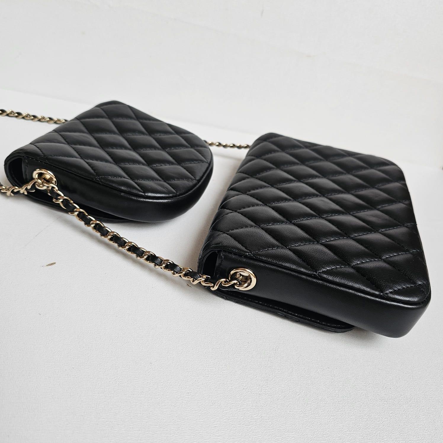 Seltene Chanel Schwarze gesteppte Side Pack-Doppeltasche aus Lammfell im Angebot 2