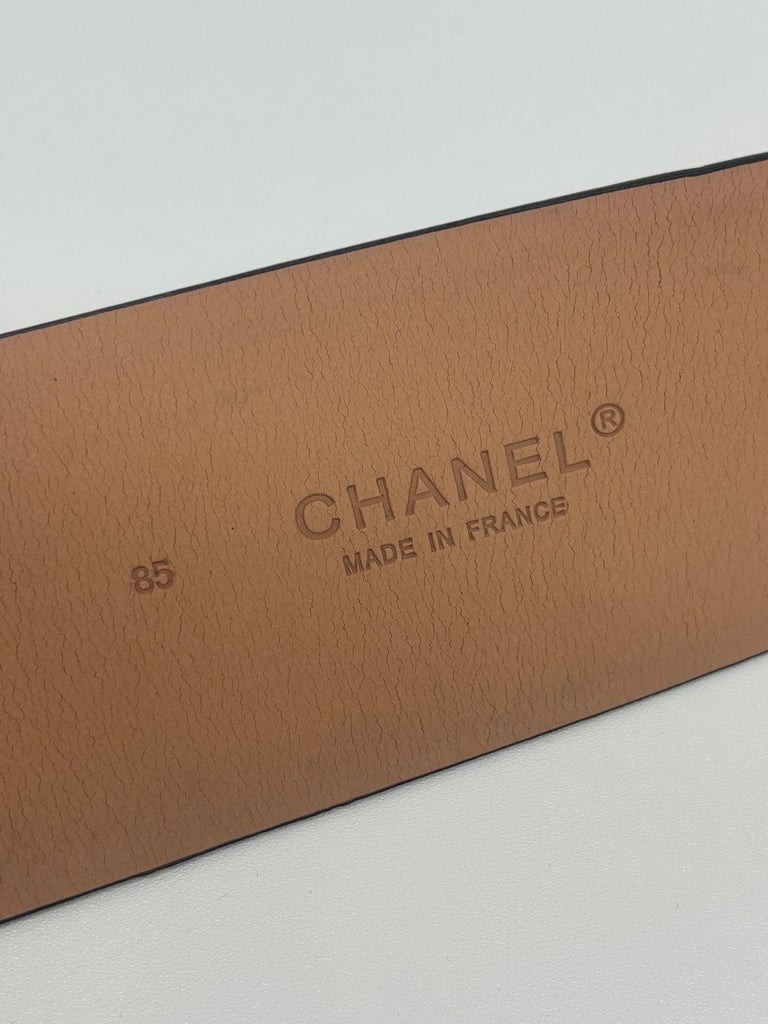 Rare Chanel Black Patent Oversized CC Stone Wide Belt For Sale at