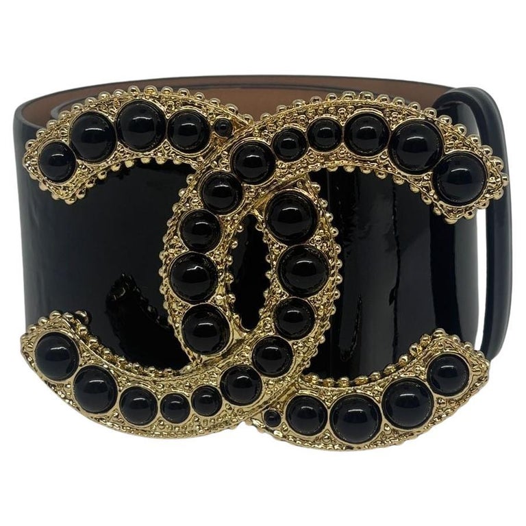 Rare Chanel Black Patent Oversized CC Stone Wide Belt For  display picture 3