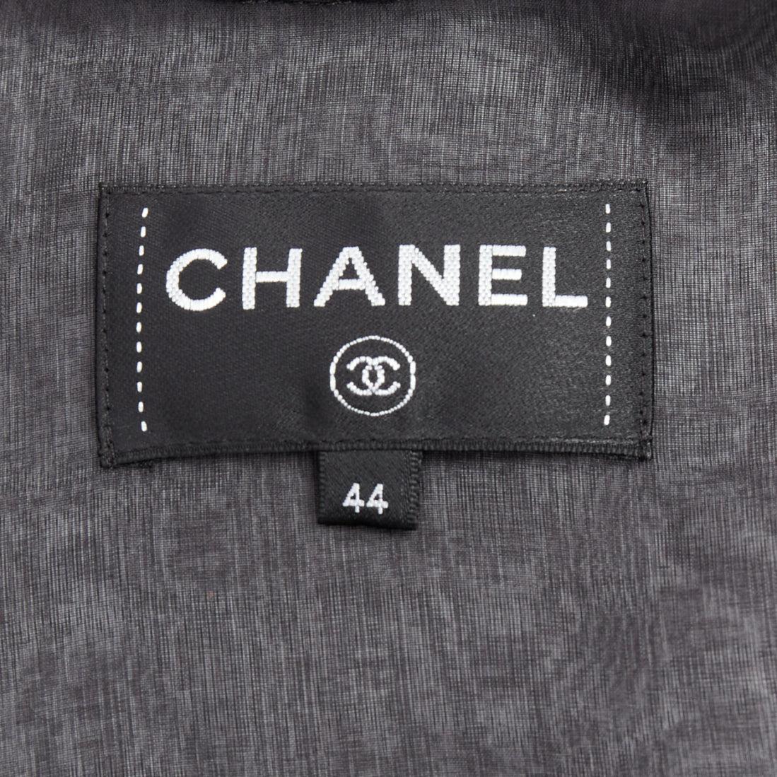 rare CHANEL black sheer silk Victorian ruffle collar zip up bomber jacket For Sale 7