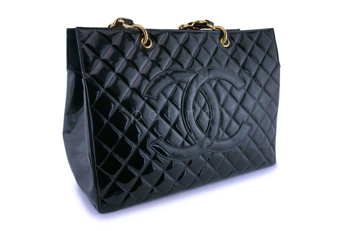 Women's Rare Chanel Black Vintage Patent Original Grand Shopper GST Tote Bag 64025