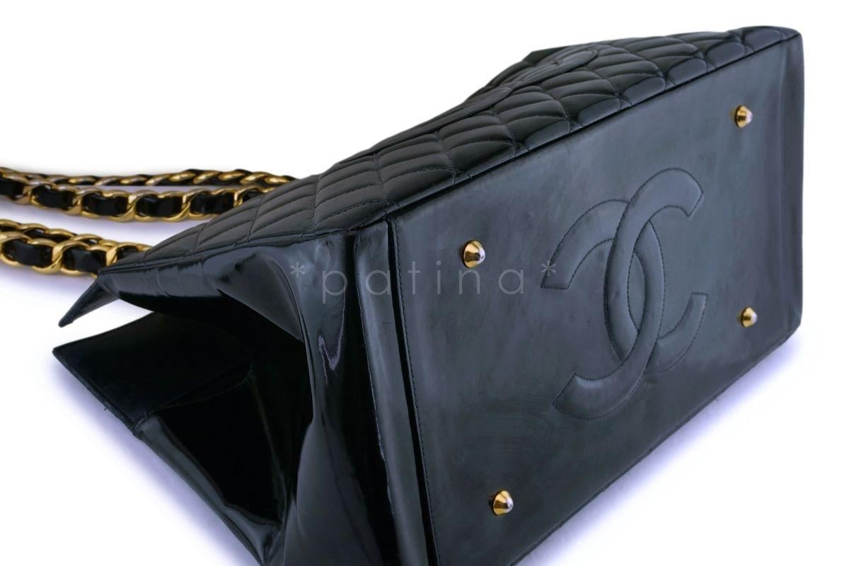 Rare Chanel Black Vintage Patent Original Grand Shopper GST Tote Bag 64025 3