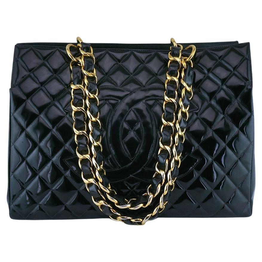 Rare Chanel Black Vintage Patent Original Grand Shopper GST Tote Bag 64025