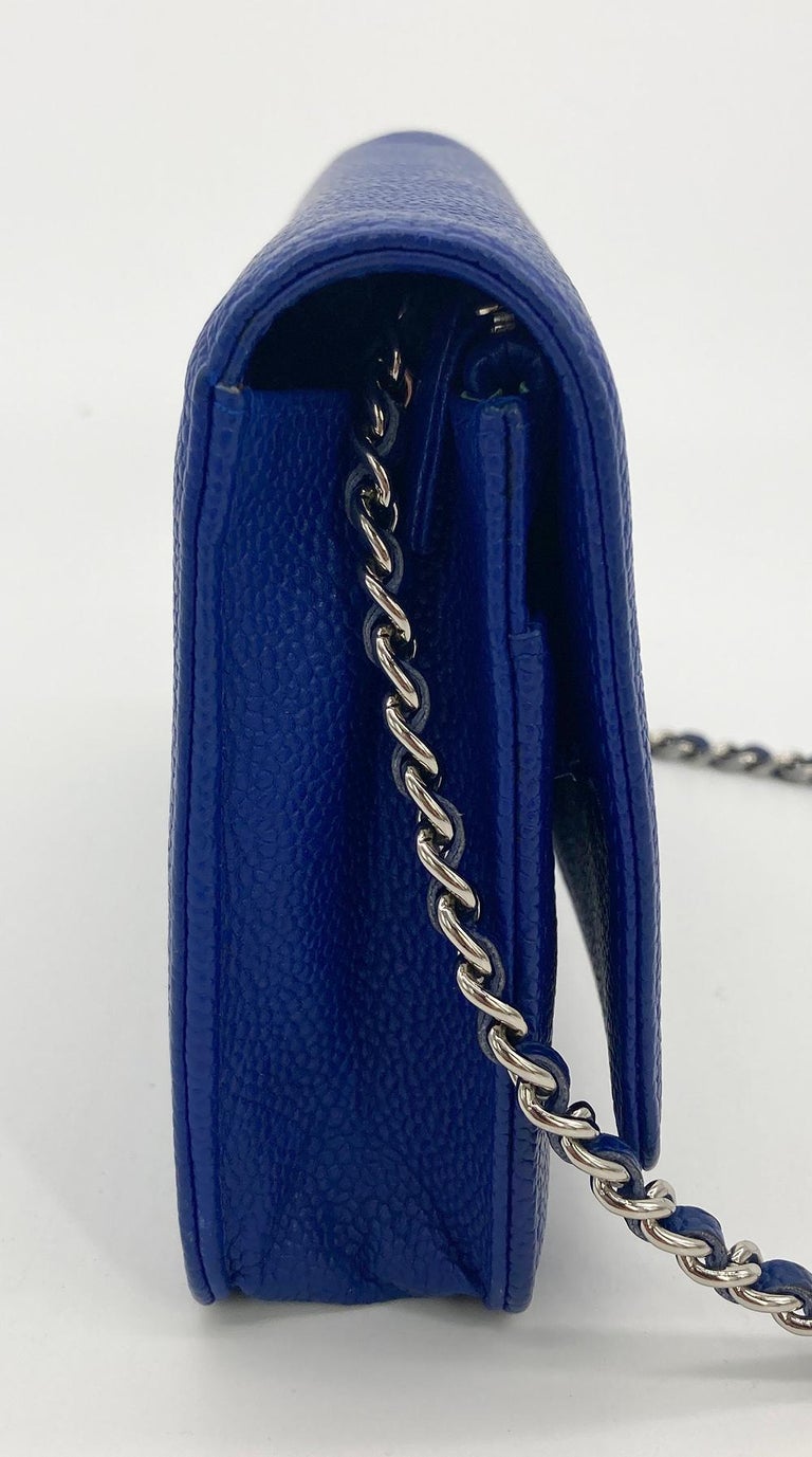 RARE Chanel Blue Caviar Leather Wallet on a Chain WOC For Sale at 1stDibs