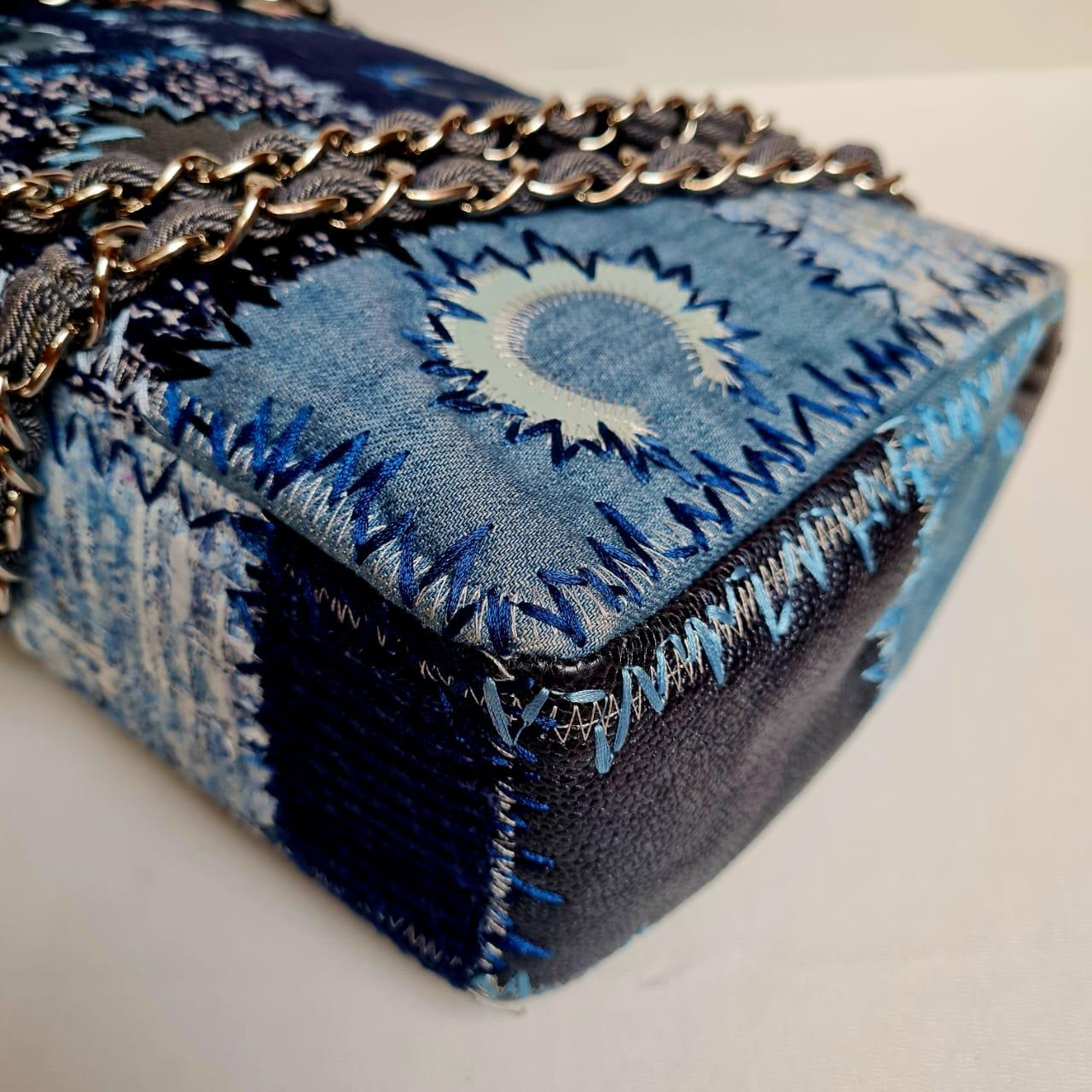Rare Chanel Blue Denim Patchwork Quilted Jumbo Single Flap Bag In Good Condition In Jakarta, Daerah Khusus Ibukota Jakarta