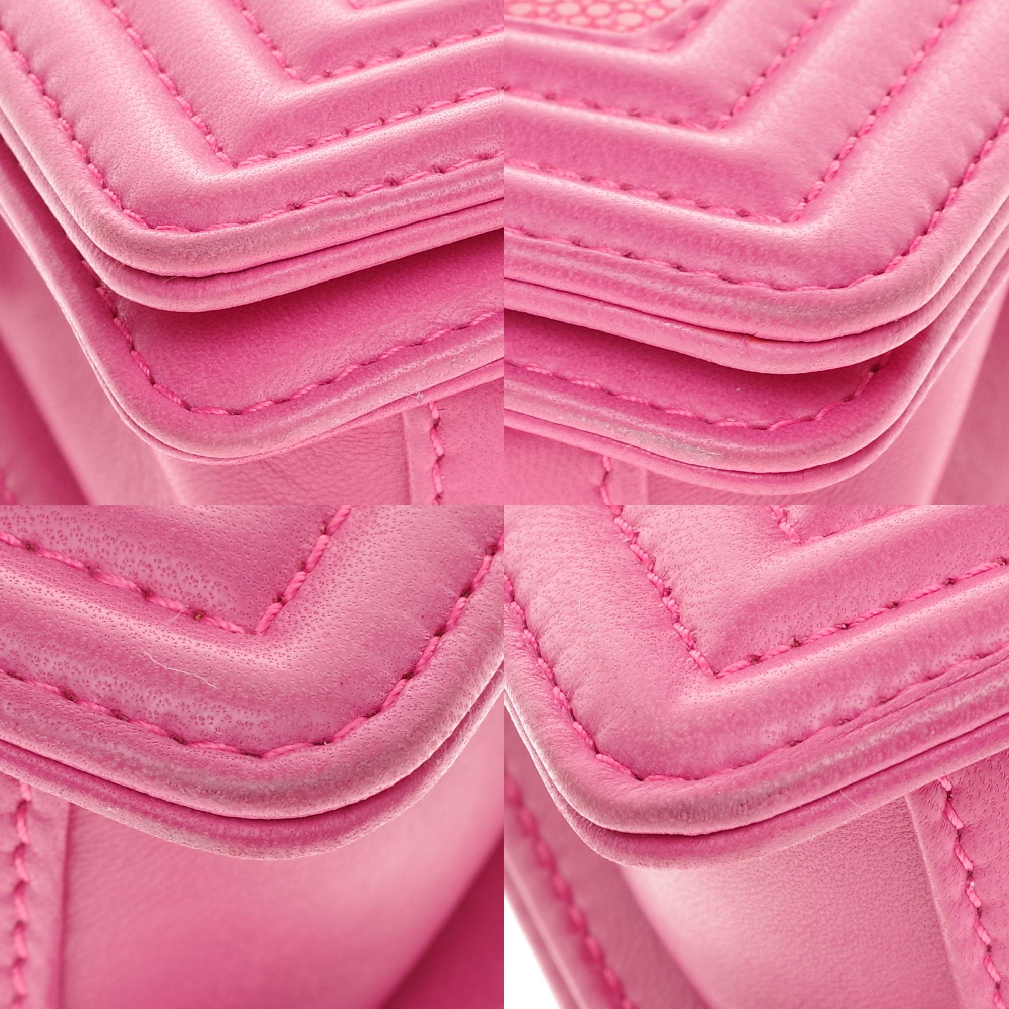 Rare Chanel Boy in Pink leather and stingray fish, antique silver hardware 6