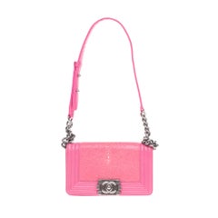 Rare Chanel Boy in Pink leather and stingray fish, antique silver hardware