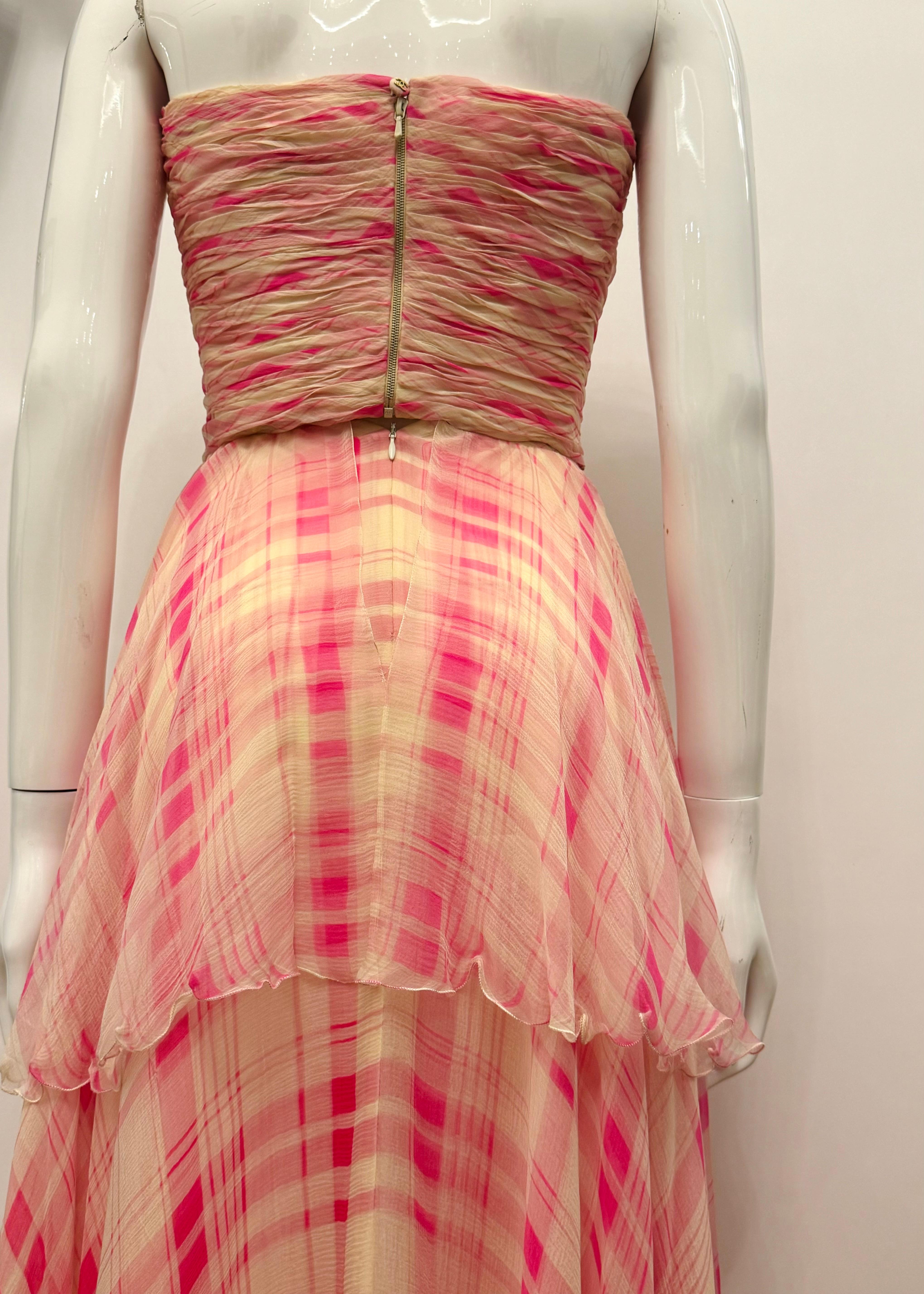 Rare Chanel by Karl Lagerfeld Cruise 1995 pink silk set corset bustier and skirt For Sale 6