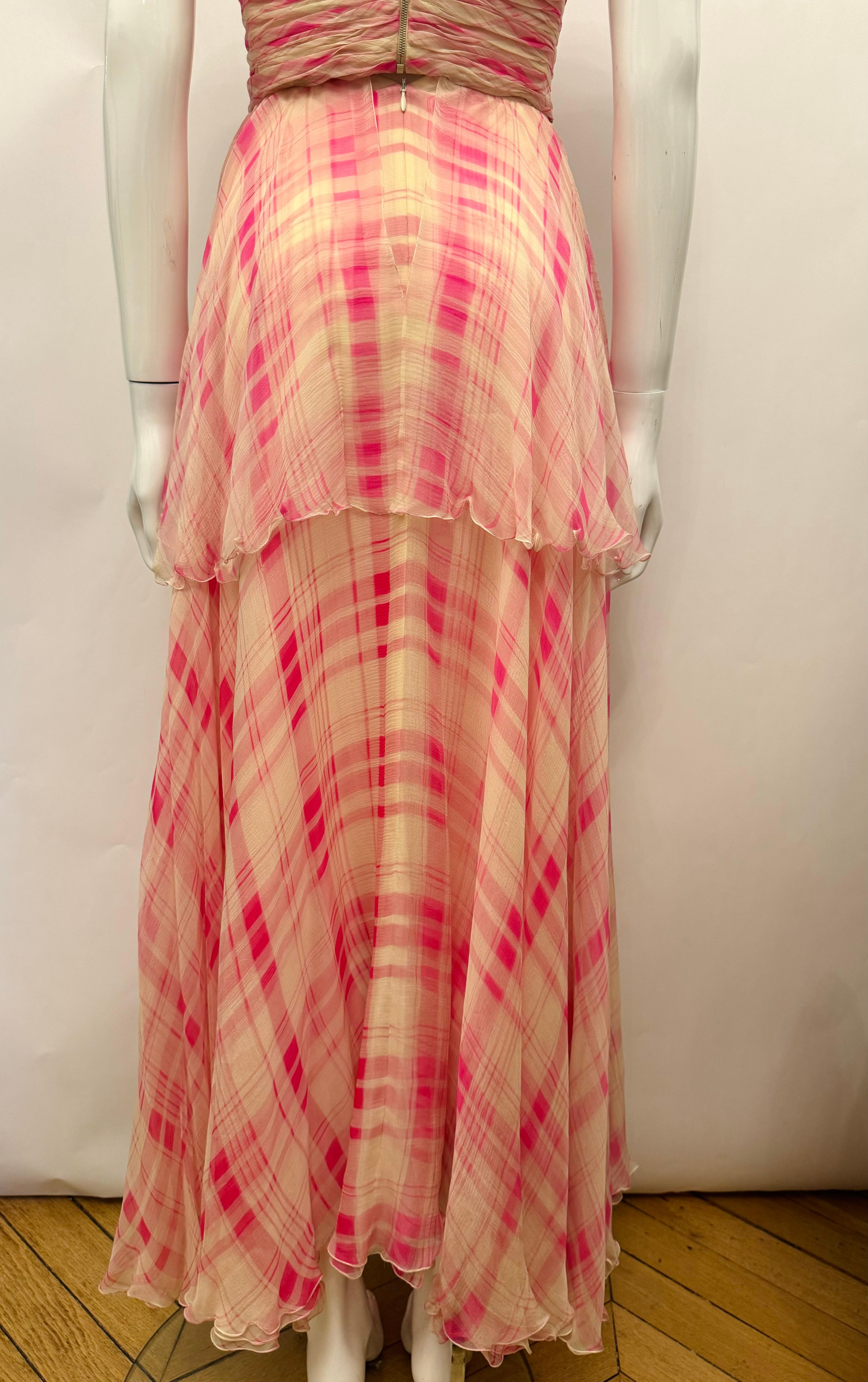 Rare Chanel by Karl Lagerfeld Cruise 1995 pink silk set corset bustier and skirt For Sale 7