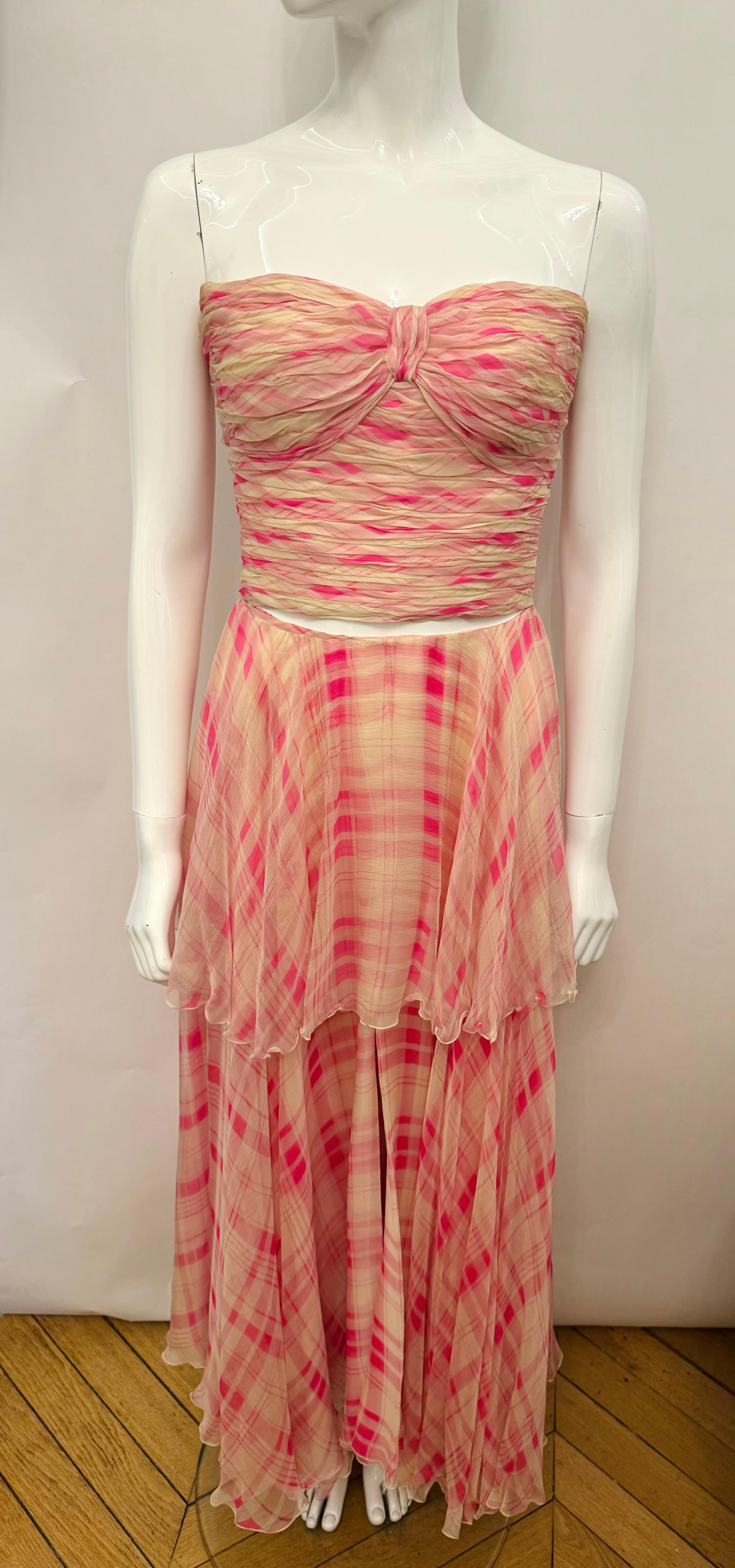 Rare Chanel by Karl Lagerfeld Cruise 1995 pink silk set corset bustier and skirt For Sale 8