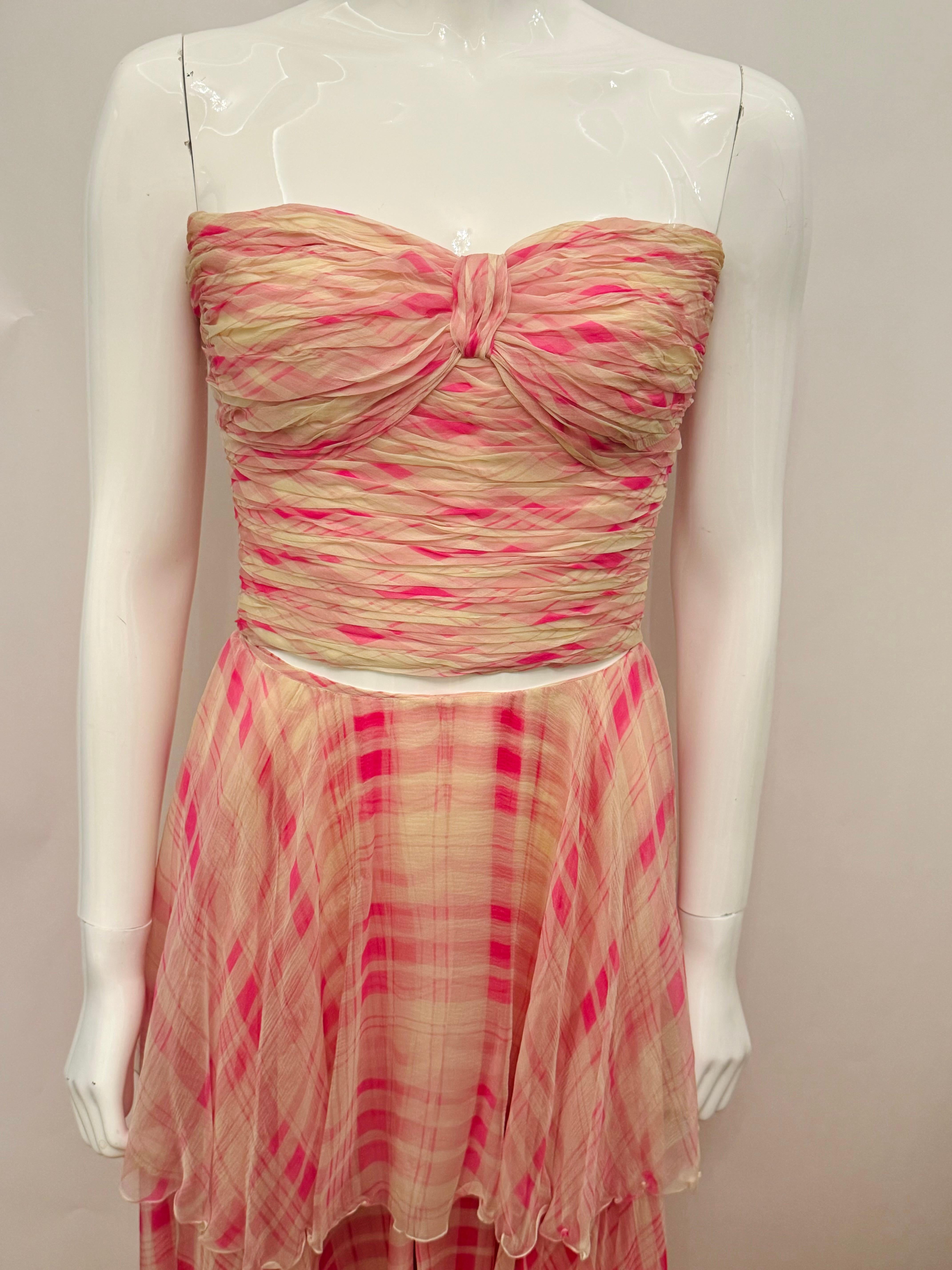 Rare Chanel by Karl Lagerfeld Cruise 1995 pink silk set corset bustier and skirt For Sale 9