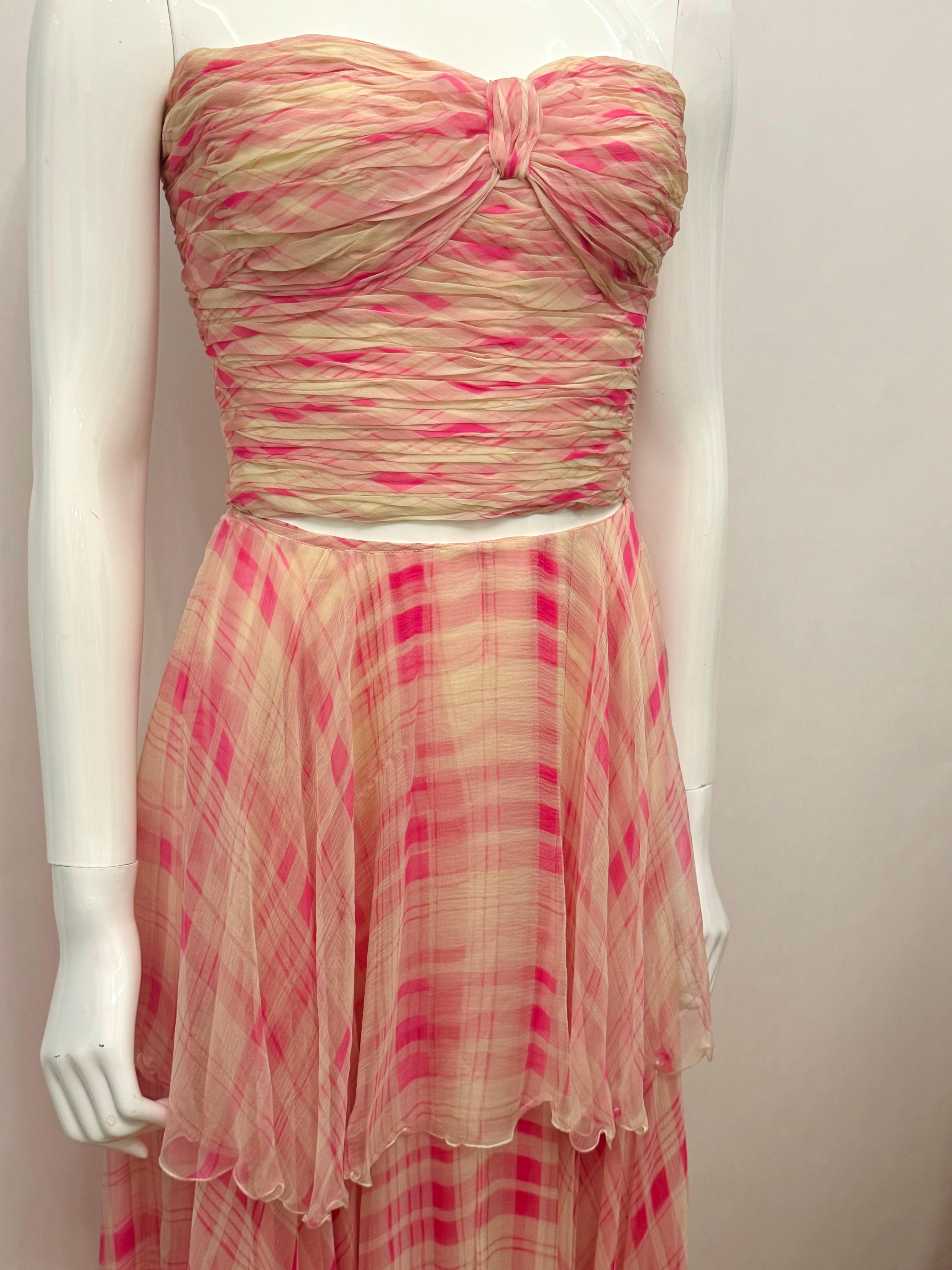 Rare Chanel by Karl Lagerfeld Cruise 1995 pink silk set corset bustier and skirt For Sale 12