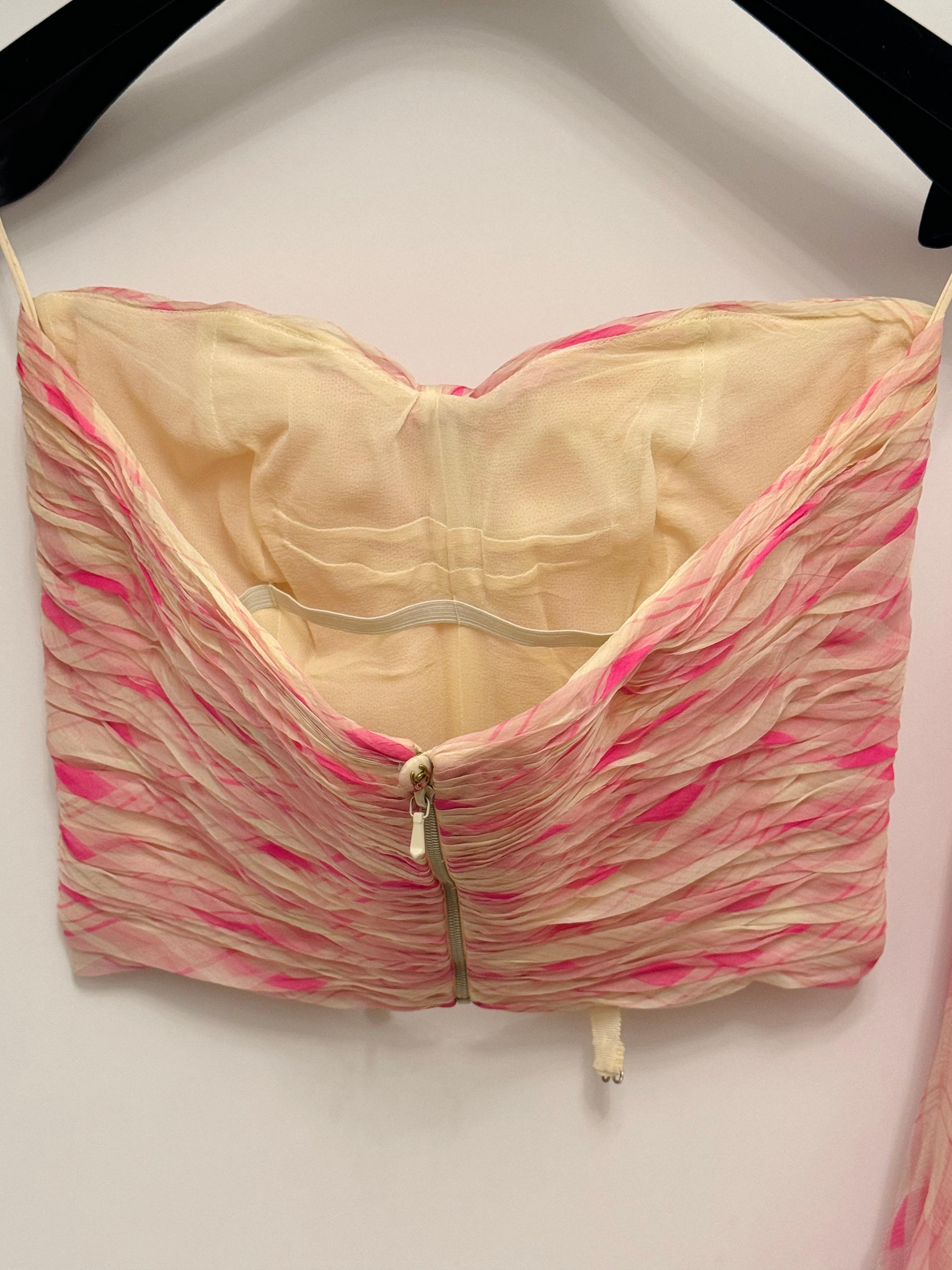 Rare Chanel by Karl Lagerfeld Cruise 1995 pink silk set corset bustier and skirt For Sale 15