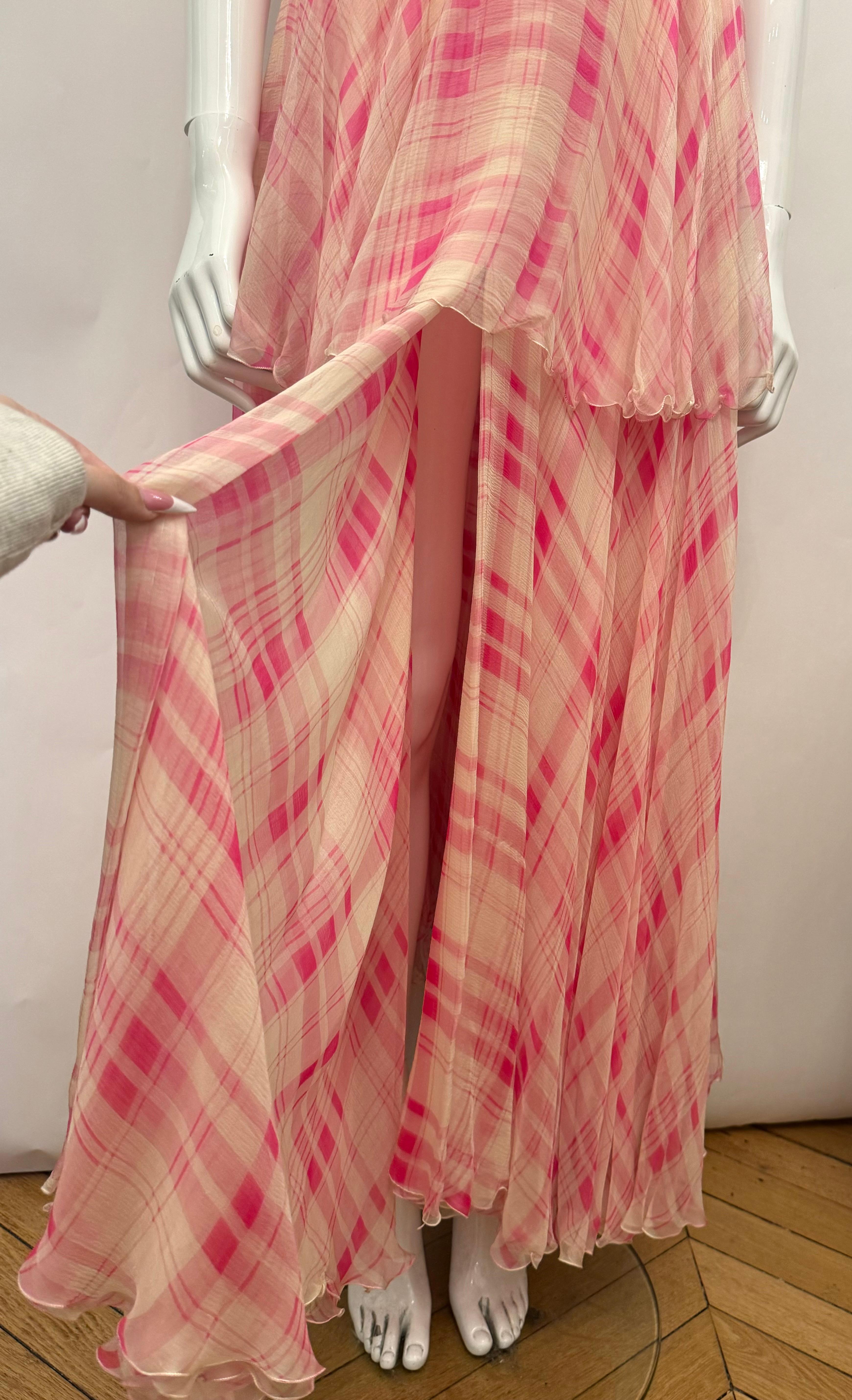 Rare Chanel by Karl Lagerfeld Cruise 1995 pink silk set corset bustier and skirt For Sale 1