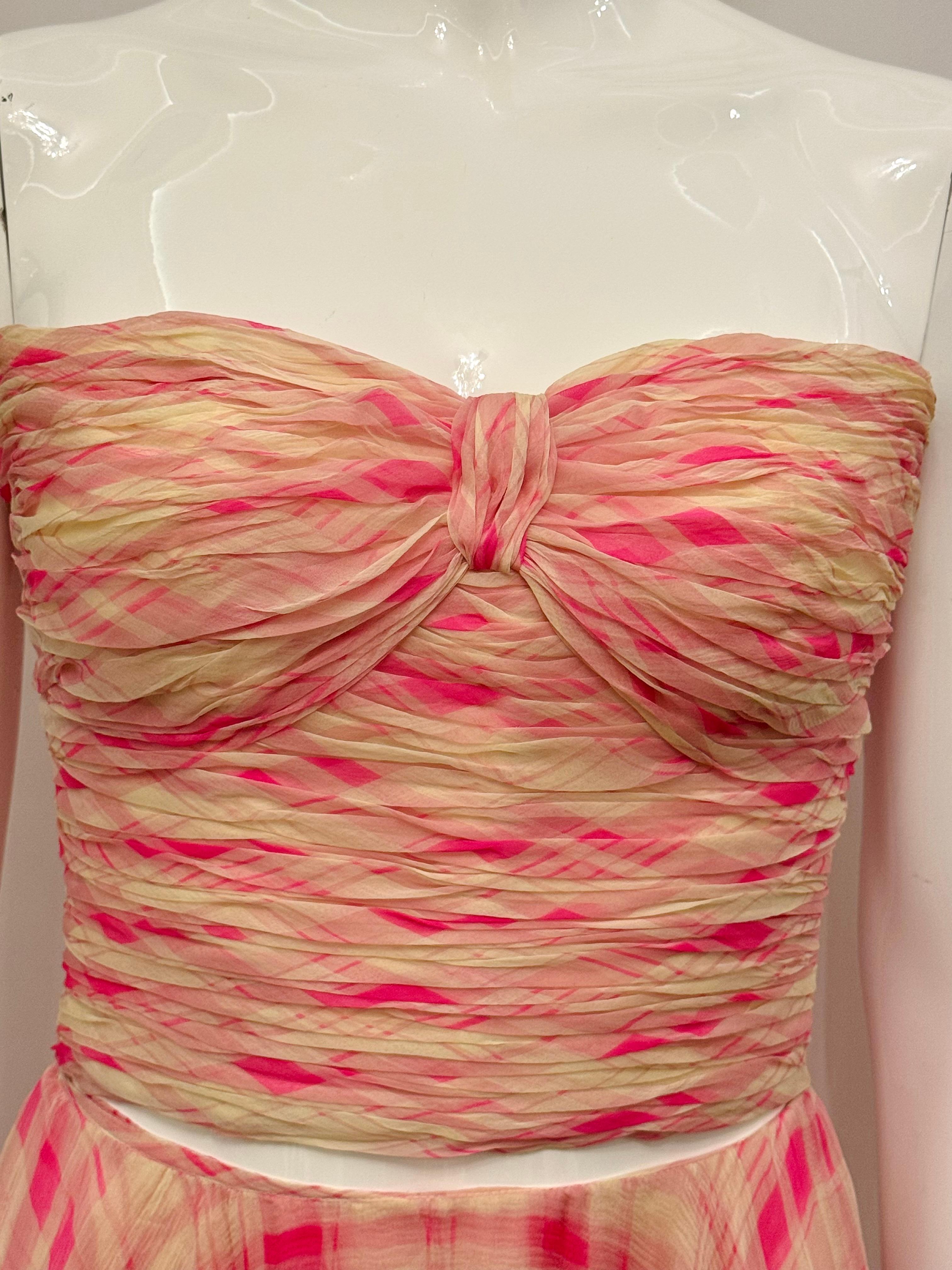 Rare Chanel by Karl Lagerfeld Cruise 1995 pink silk set corset bustier and skirt For Sale 3