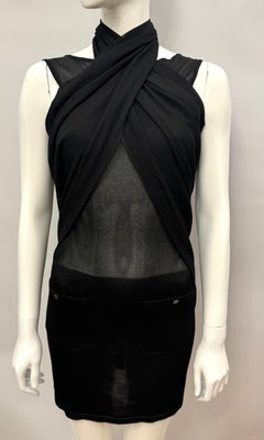 Rare Chanel by Karl Lagerfeld Cruise 2015 Convertible Black Sheer Knit Draped Dr