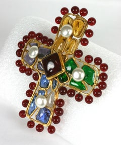 Rare Chanel Byzantine Cross with Ruby Bead Surround