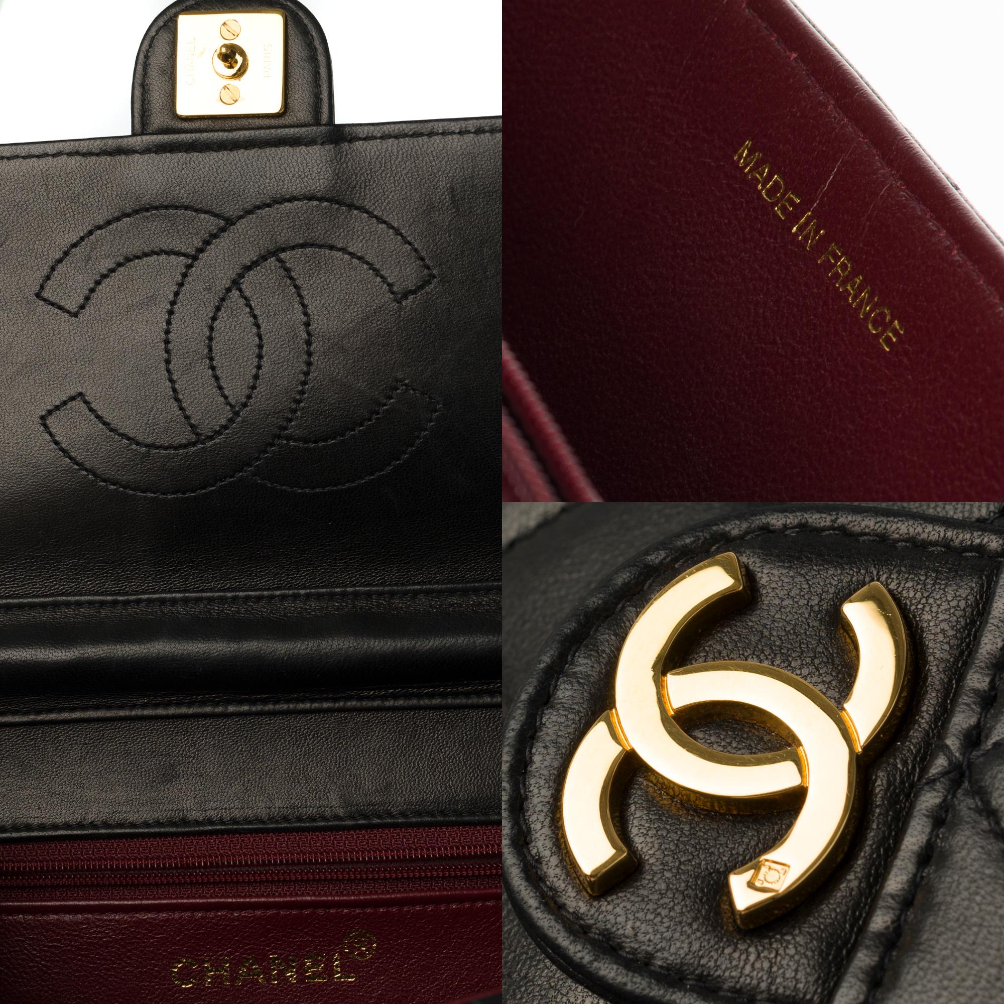 Black Rare Chanel Classic 22cm shoulder bag in black quilted lambskin with GHW
