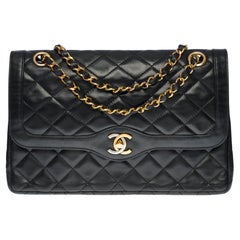 Rare Chanel Classic Diana double flap shoulder bag in black quilted lambskin, GHW