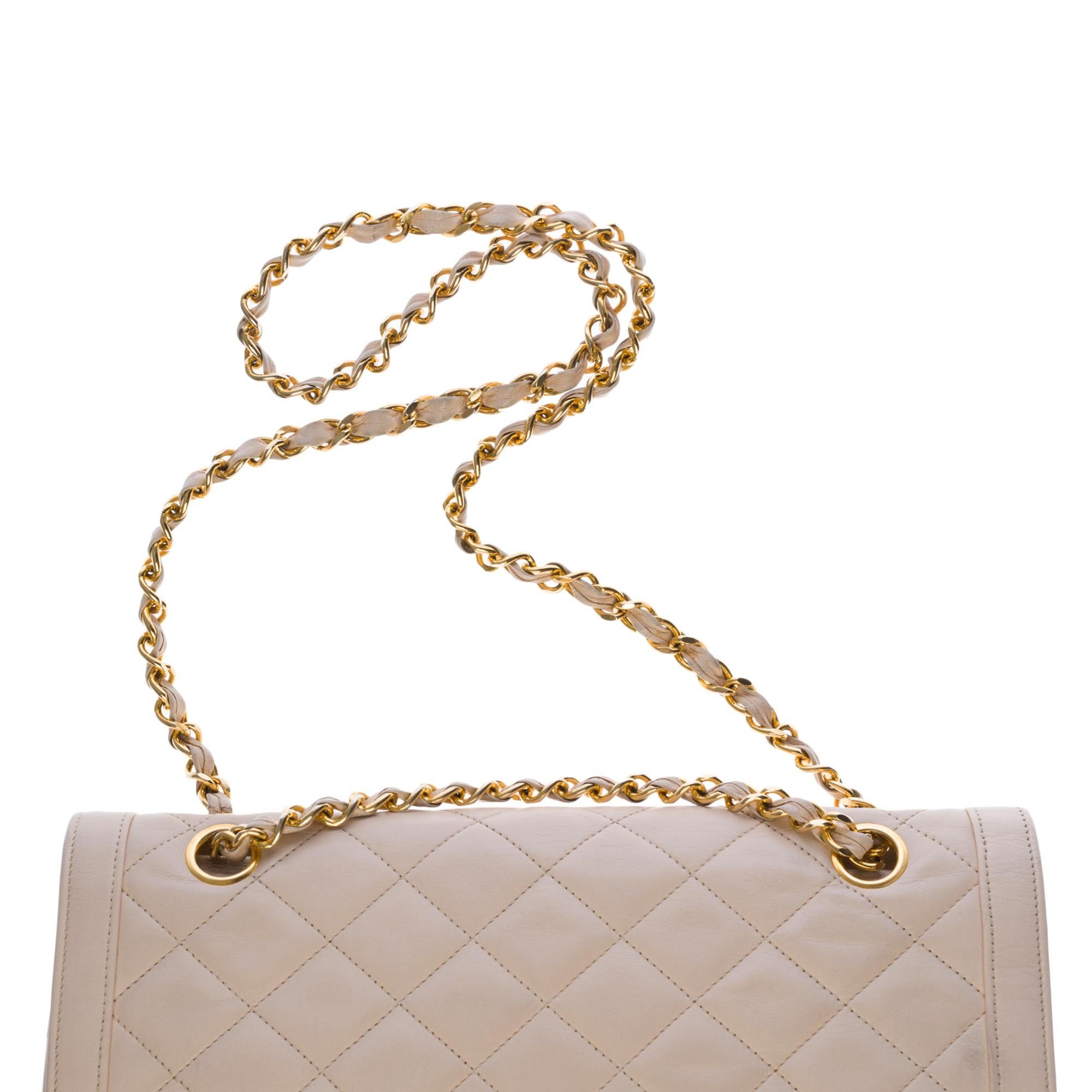 Rare Chanel Classic Double Flap shoulder bag in beige quilted leather and GHW 2