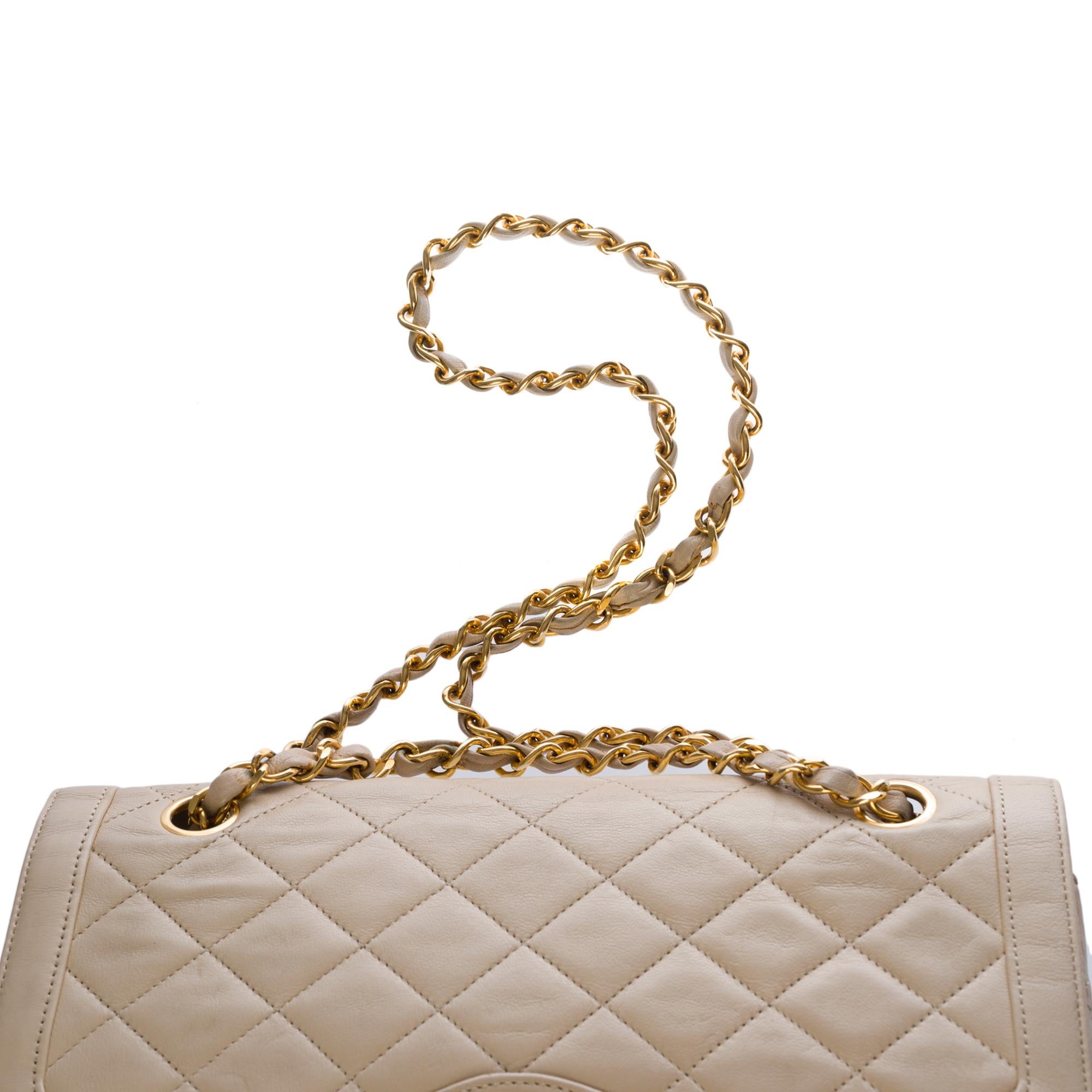 Rare Chanel Classic Double Flap shoulder bag in beige quilted leather and GHW In Good Condition In Paris, IDF